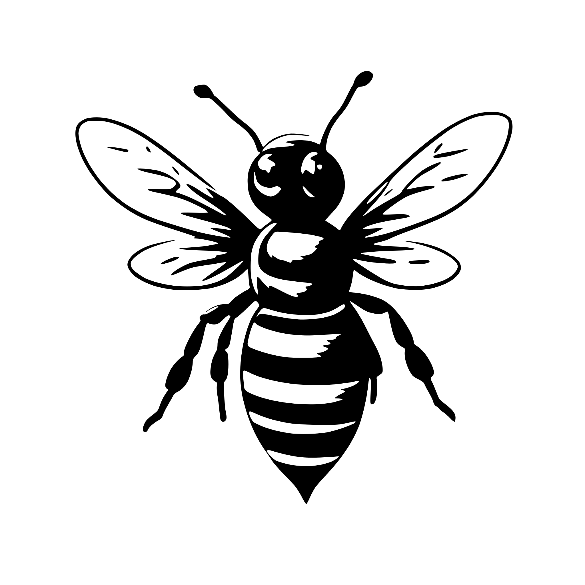 AI-generated SVG of a friendly bee, looking into camera, flying, yellow