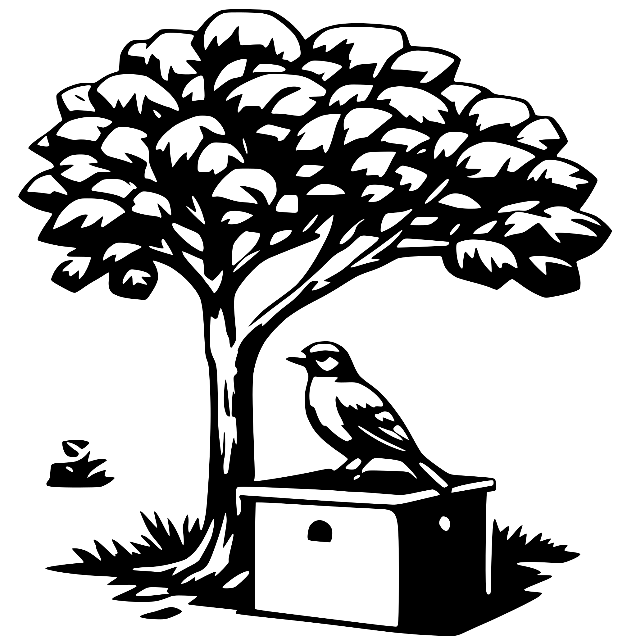 AI-generated SVG of 'Bird in a box tree'
