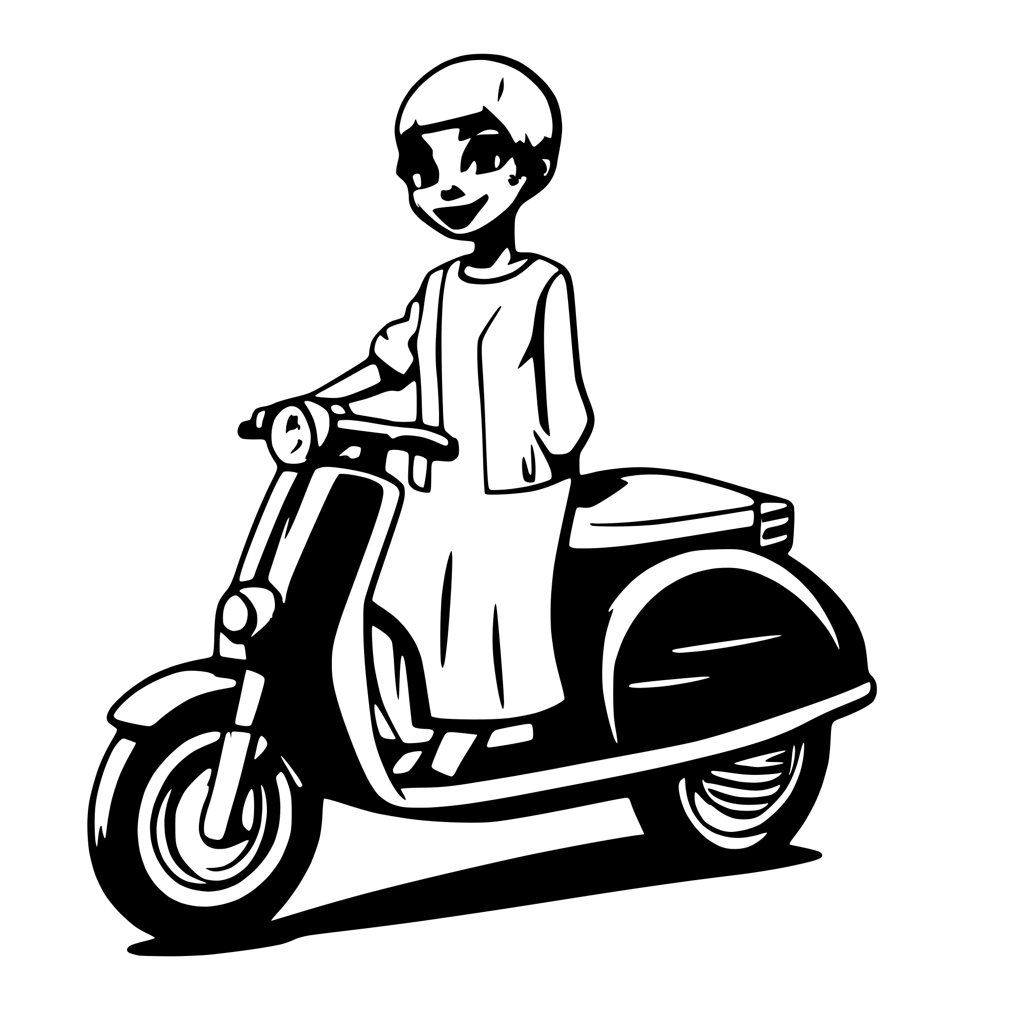 AI-generated SVG of a Short hairs colored black women on a vespa
