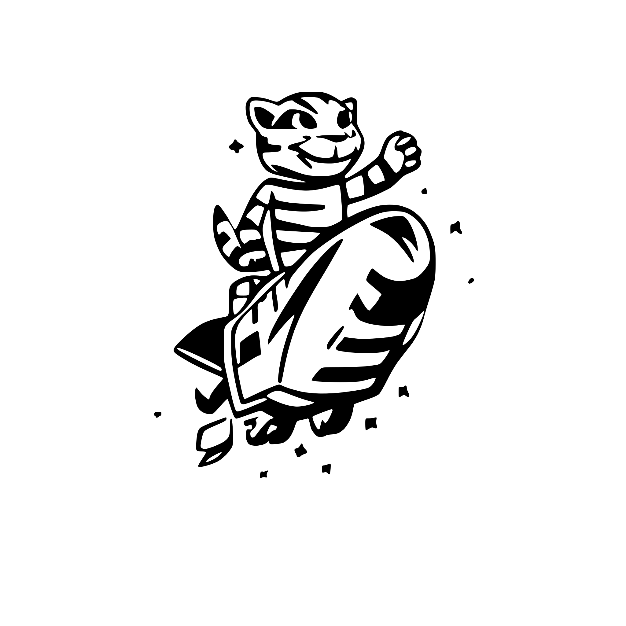 AI-generated SVG of a logo friendly soccer tiger riding rocket ship in space