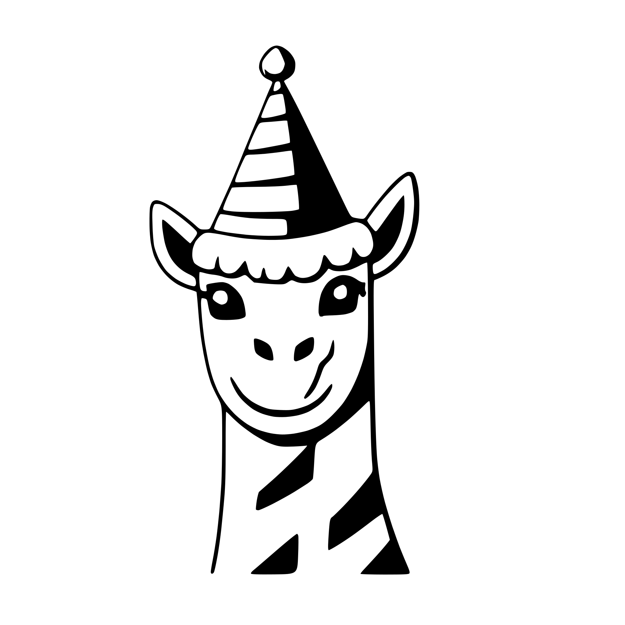 AI-generated SVG of a a grinning llama with a party hat