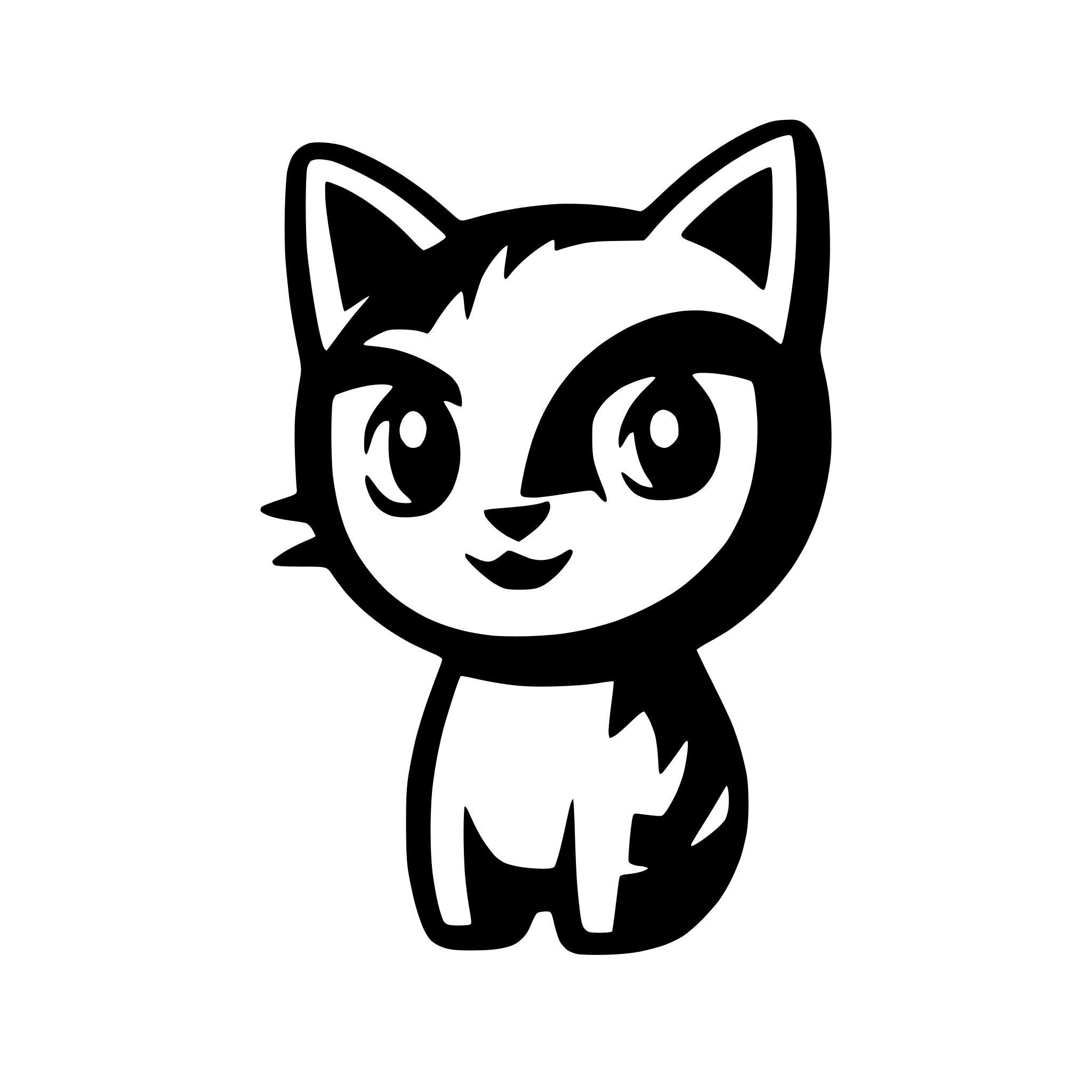 AI-generated SVG of 'black solid cat mascot for a language app very minimalistic cute small solid black and white jinx cat clumsy'