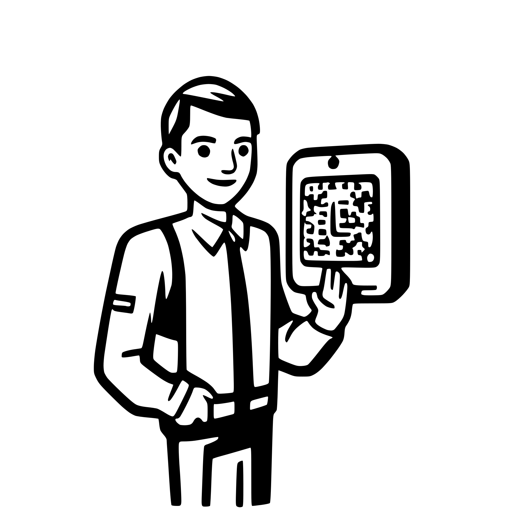 AI-generated SVG of a user scanning qr code from wall lamp and  xlsx icon in his pocket