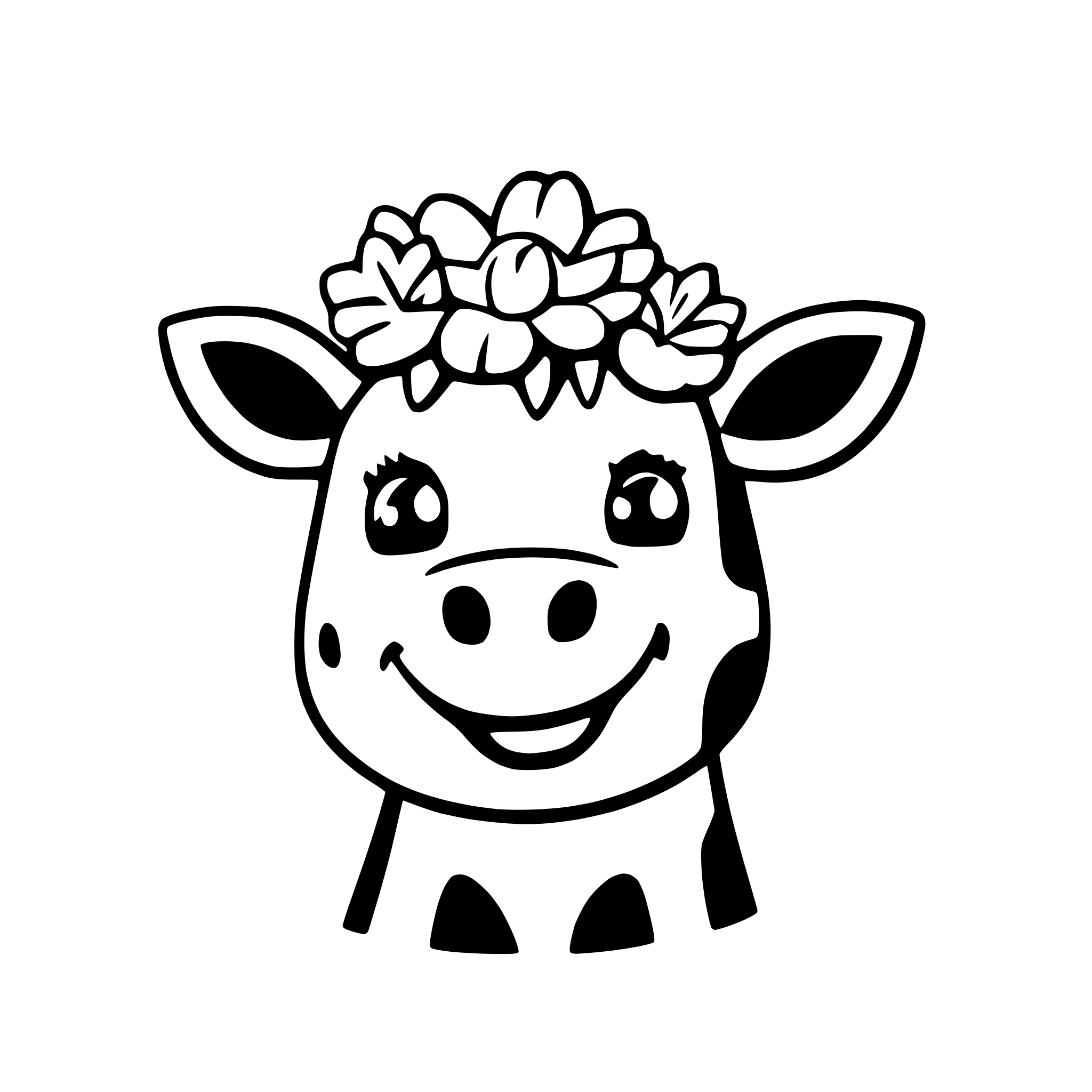 AI-generated SVG of a a joyful cow with a flower crown
