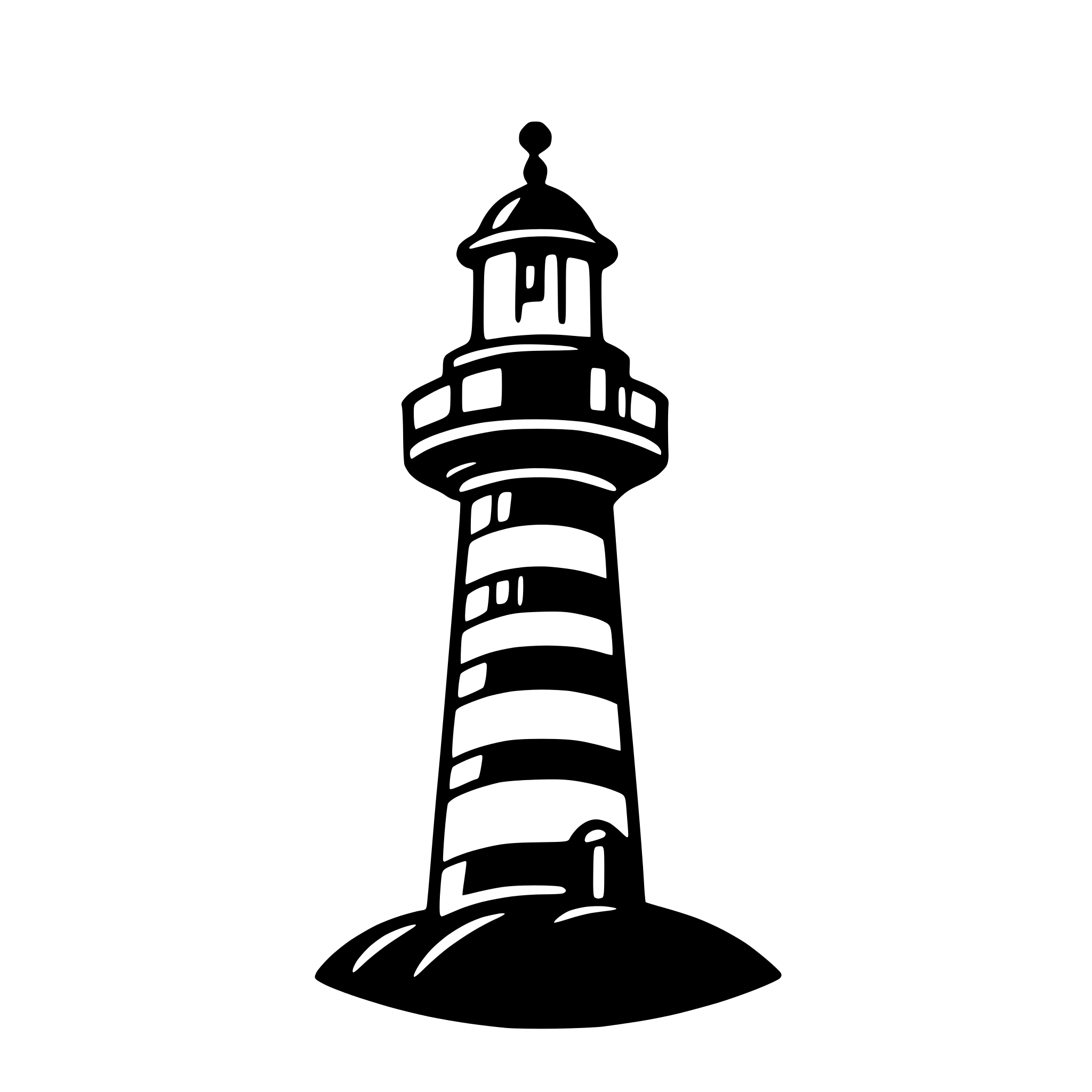 AI-generated SVG of 'minimalist detail lighthouse icon for website logo. swirl like pattern on lighthouse similar to barbershop pole. The bold words LOOKOUT should be infront of the light house'
