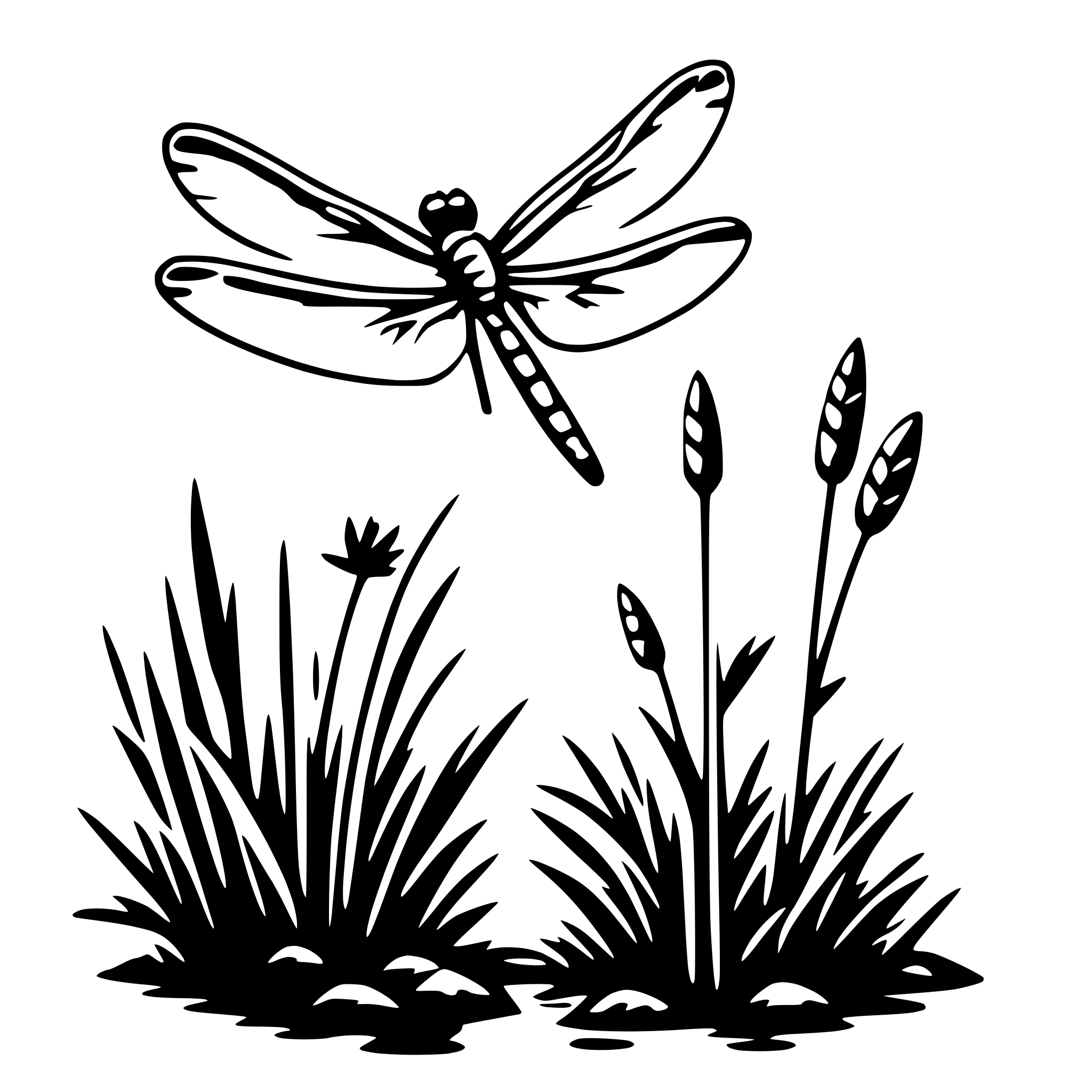 AI-generated SVG of 'dragonfly and reeds'