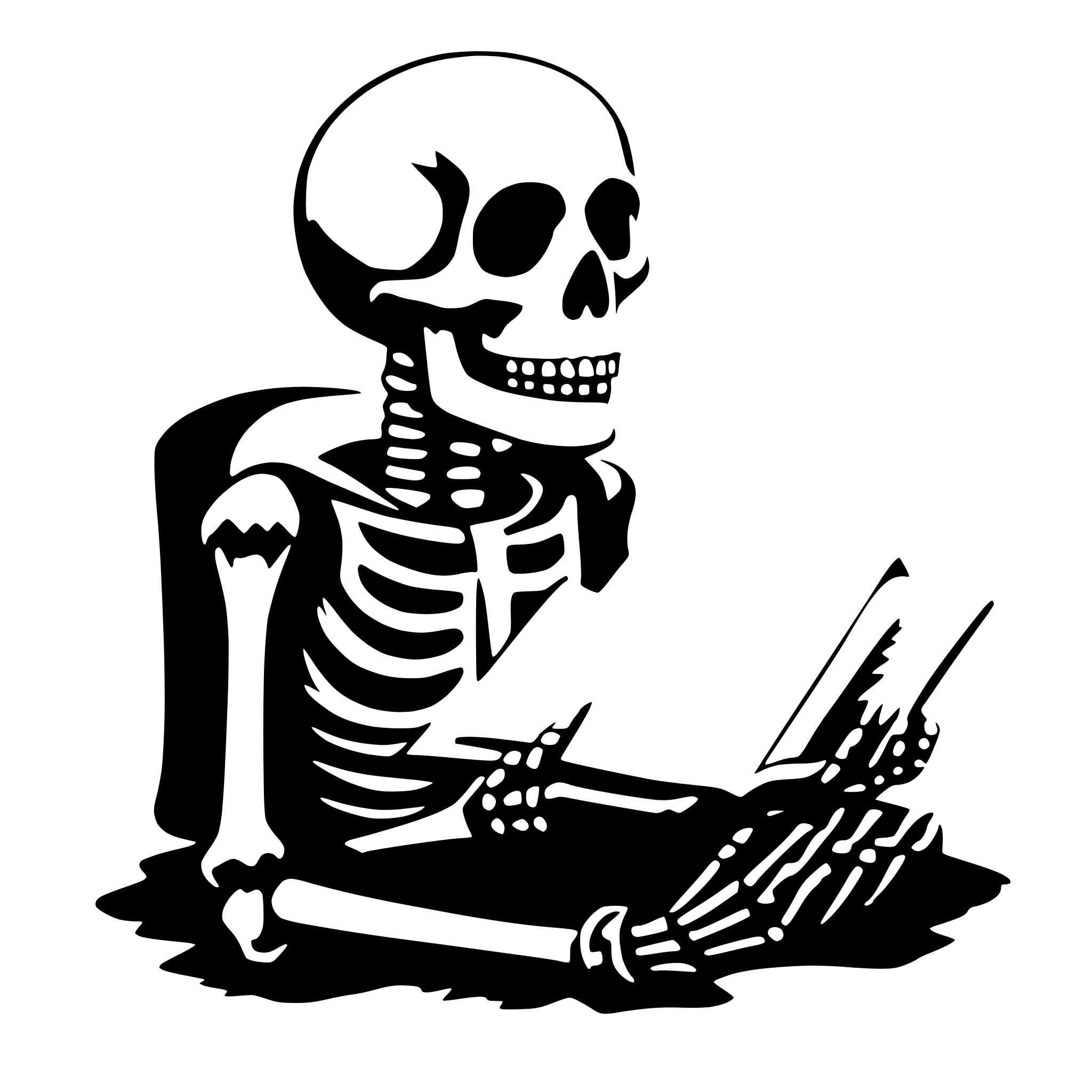 AI-generated SVG of 'skeleton reading a book'