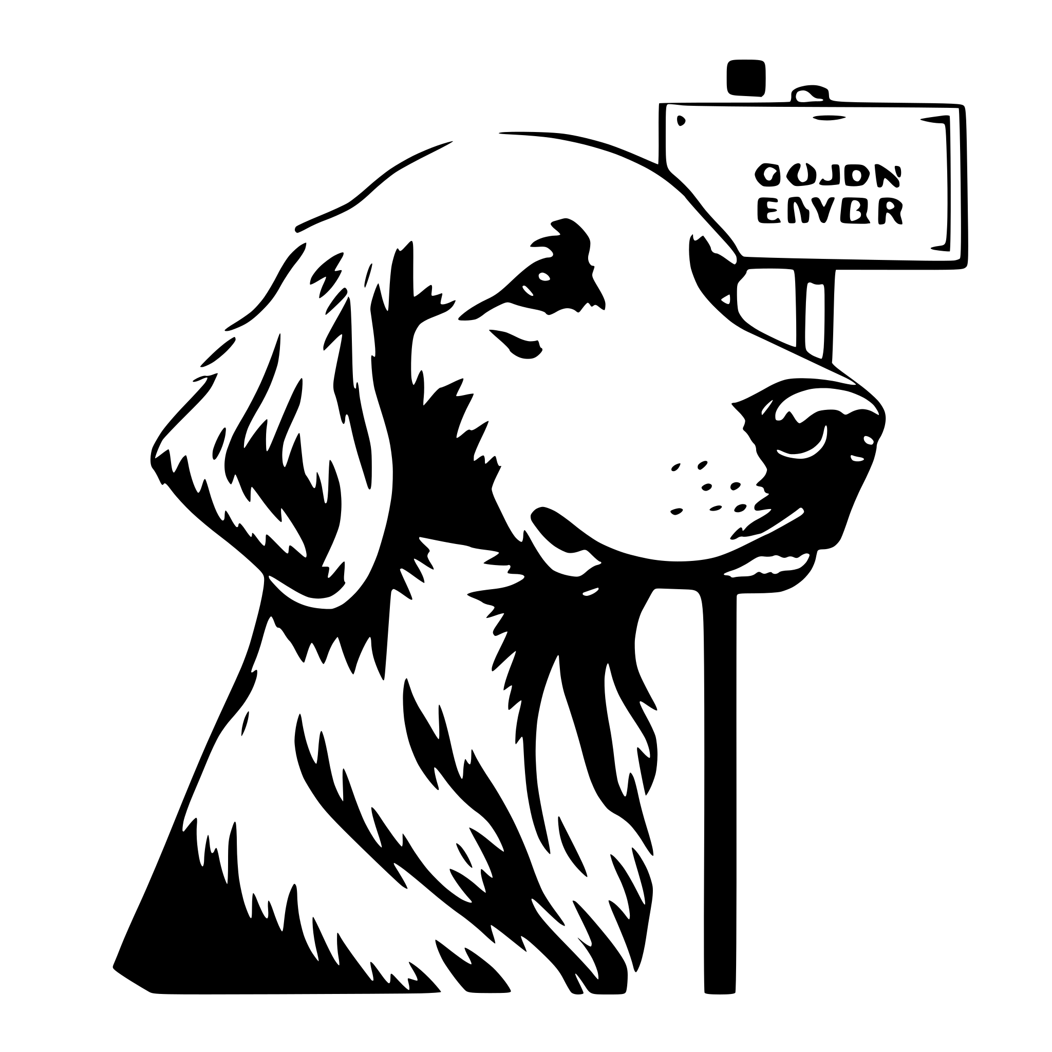 AI-generated SVG of a golden retriever with a empty sign under his head AI-generated SVG of a golden retriever with a empty sign under his head
