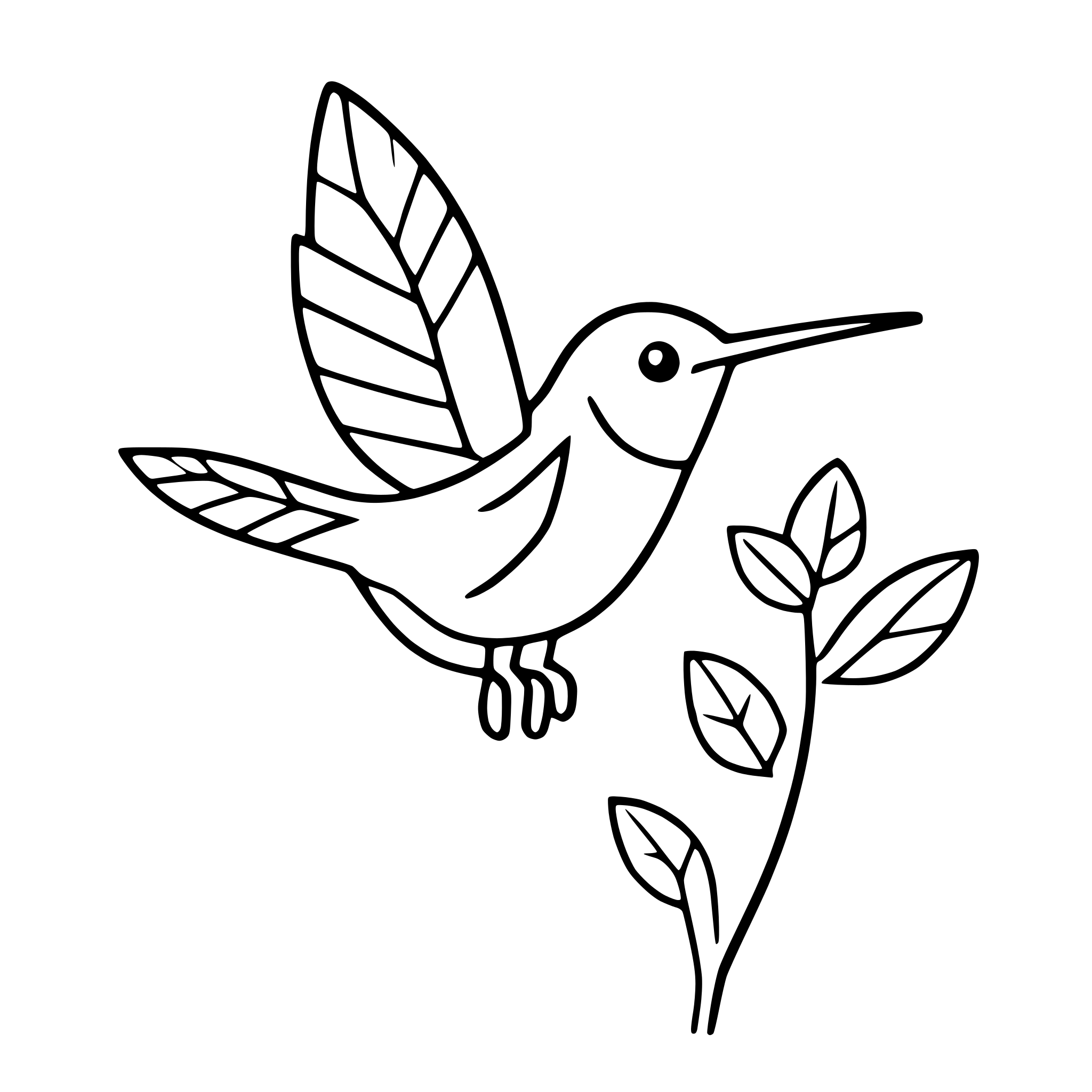AI-generated SVG of a hummingbird in flight with flowers