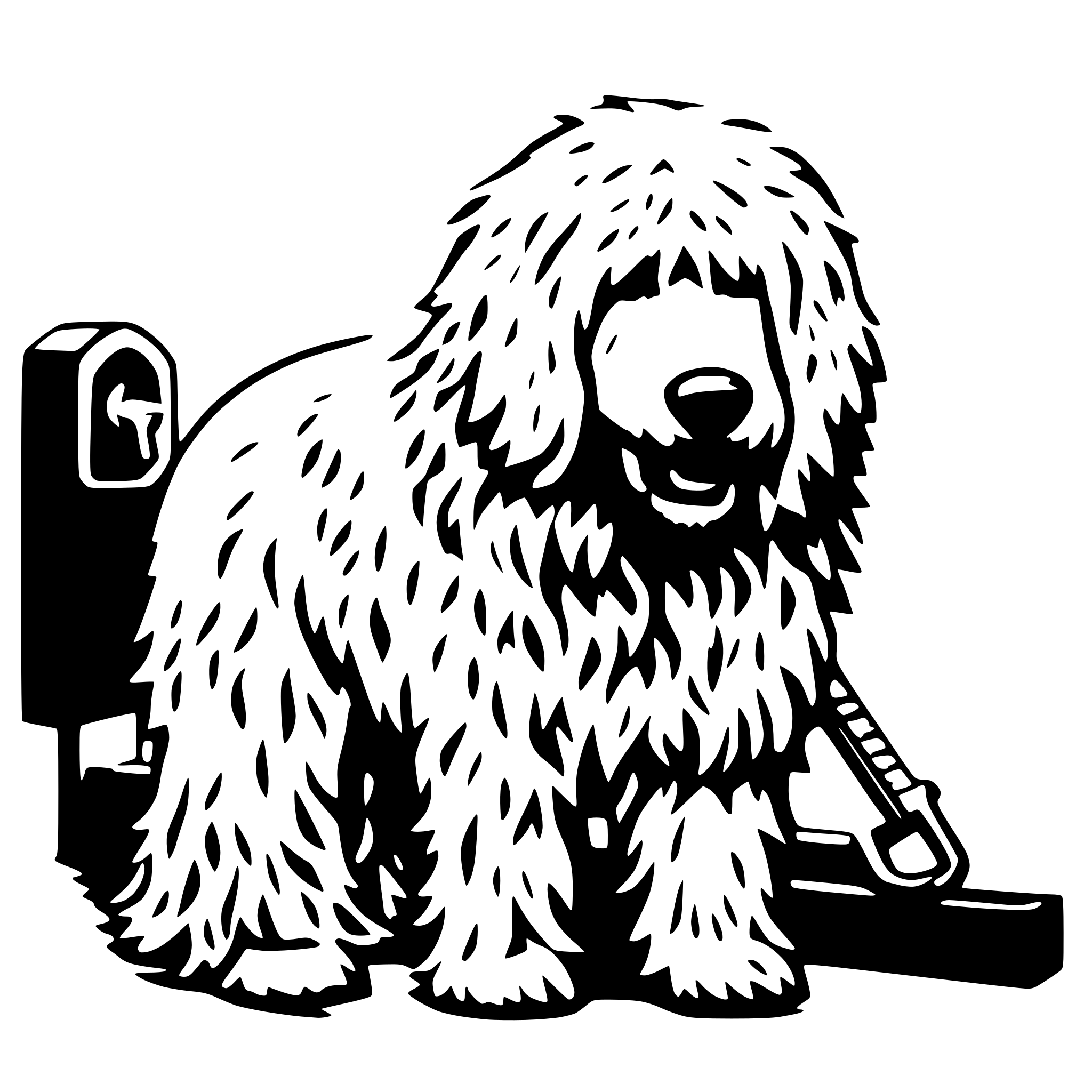 AI-generated SVG of 'Komondor protecting a key'