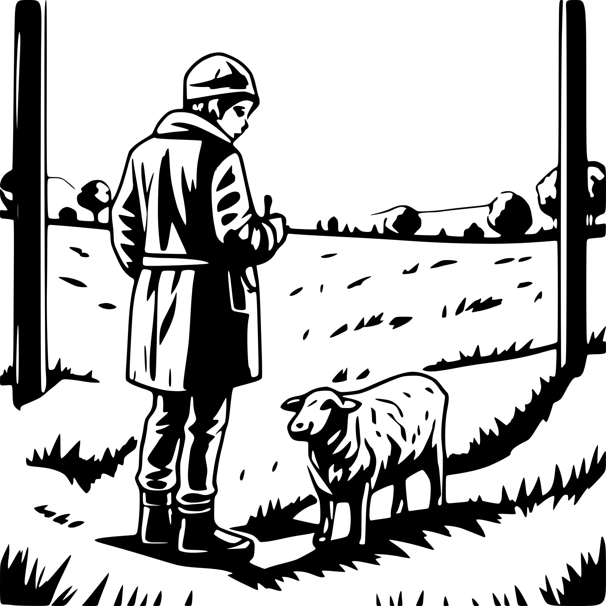 AI-generated SVG of a a man watching sheep in field