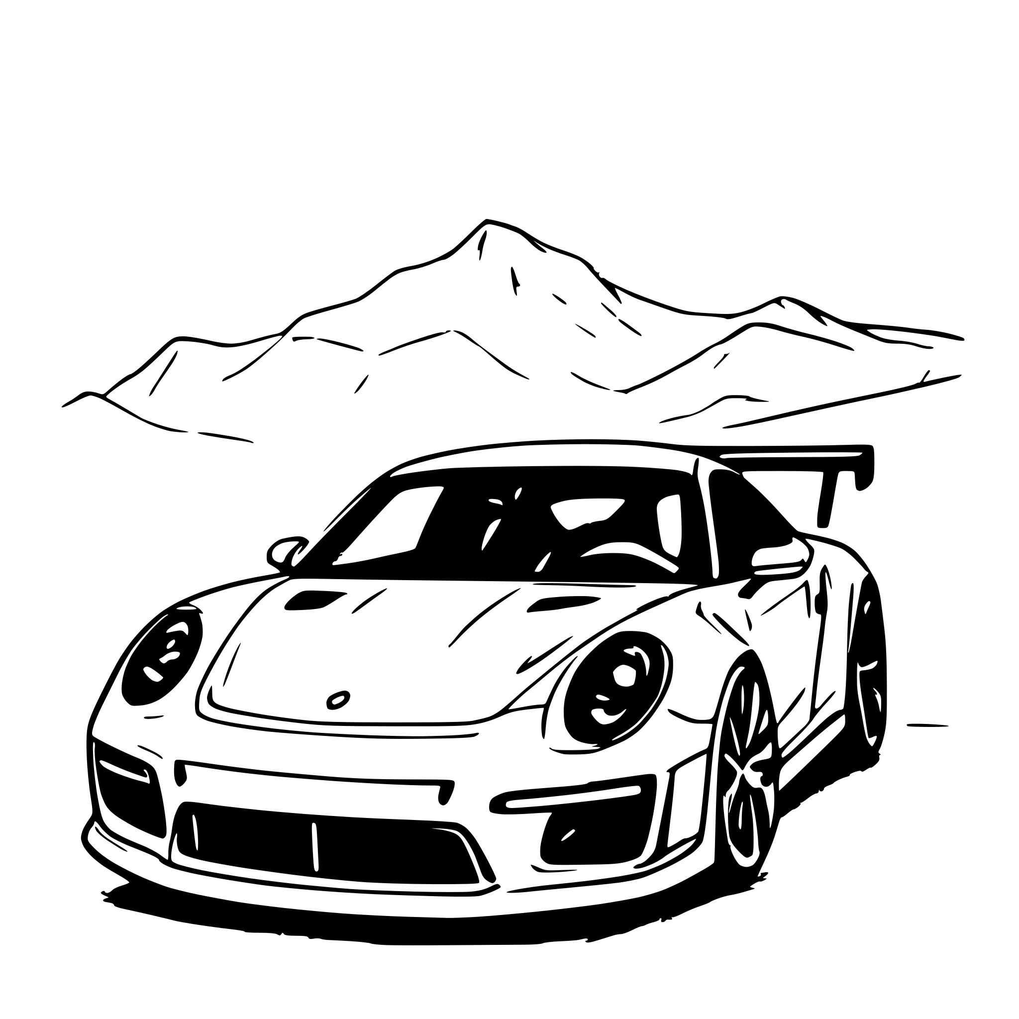 AI-generated SVG of a Porsche 911 gt3 rs with mountains in the background