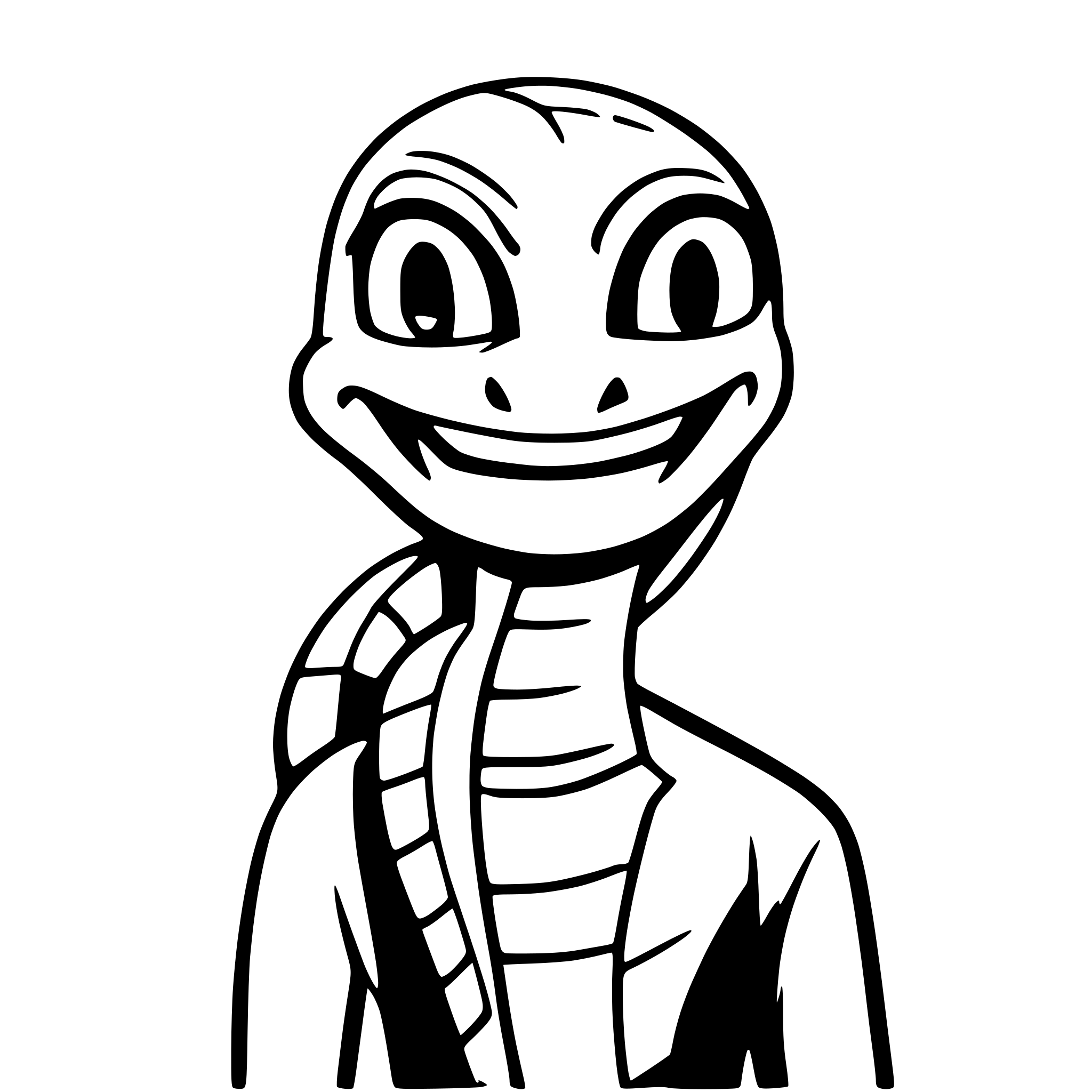 AI-generated SVG of a Illustration of a cartoon male snake avatar with a broad face, friendly smile, bold outlines, and flat colors.