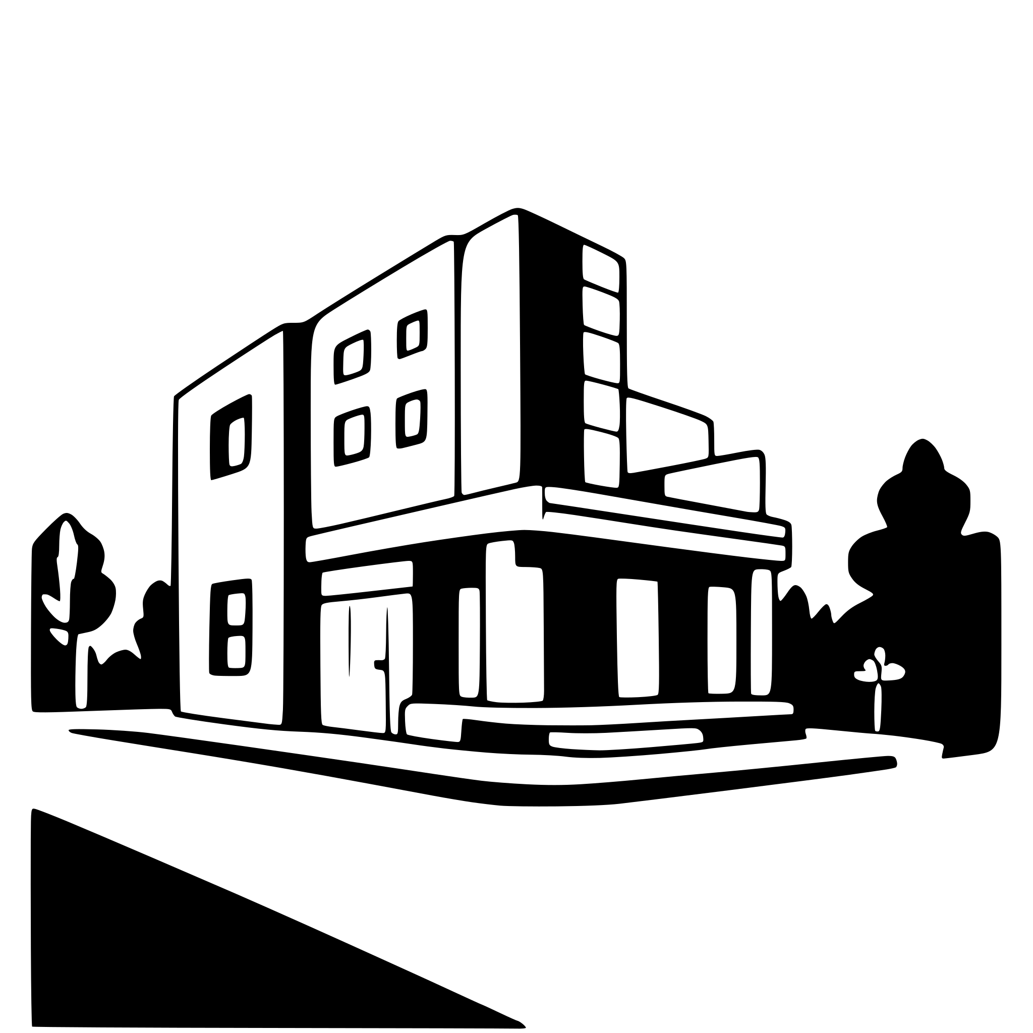 AI-generated SVG of a perspective view of a building and the entry on the right side