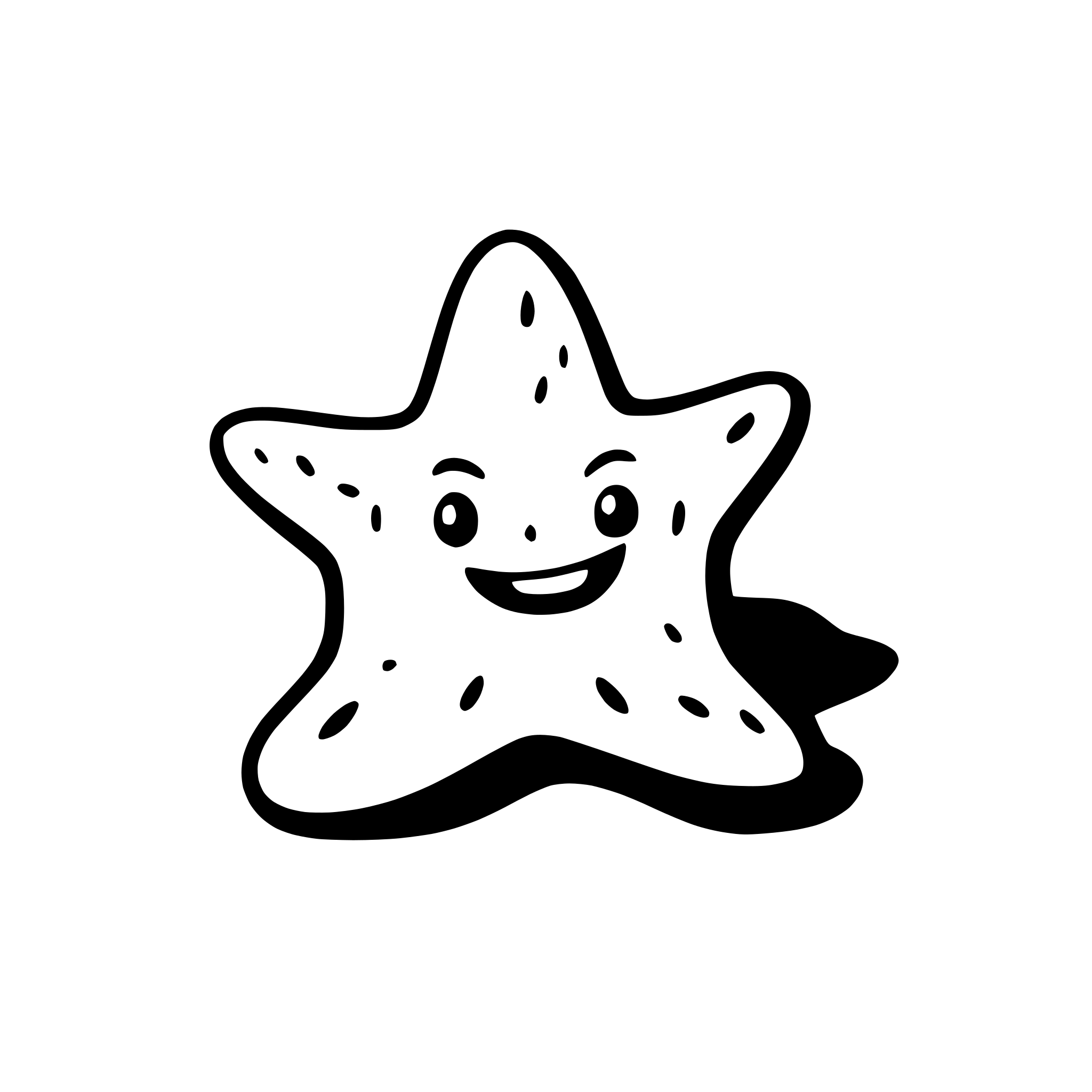 AI-generated SVG of a a smiling starfish on a sandy beach