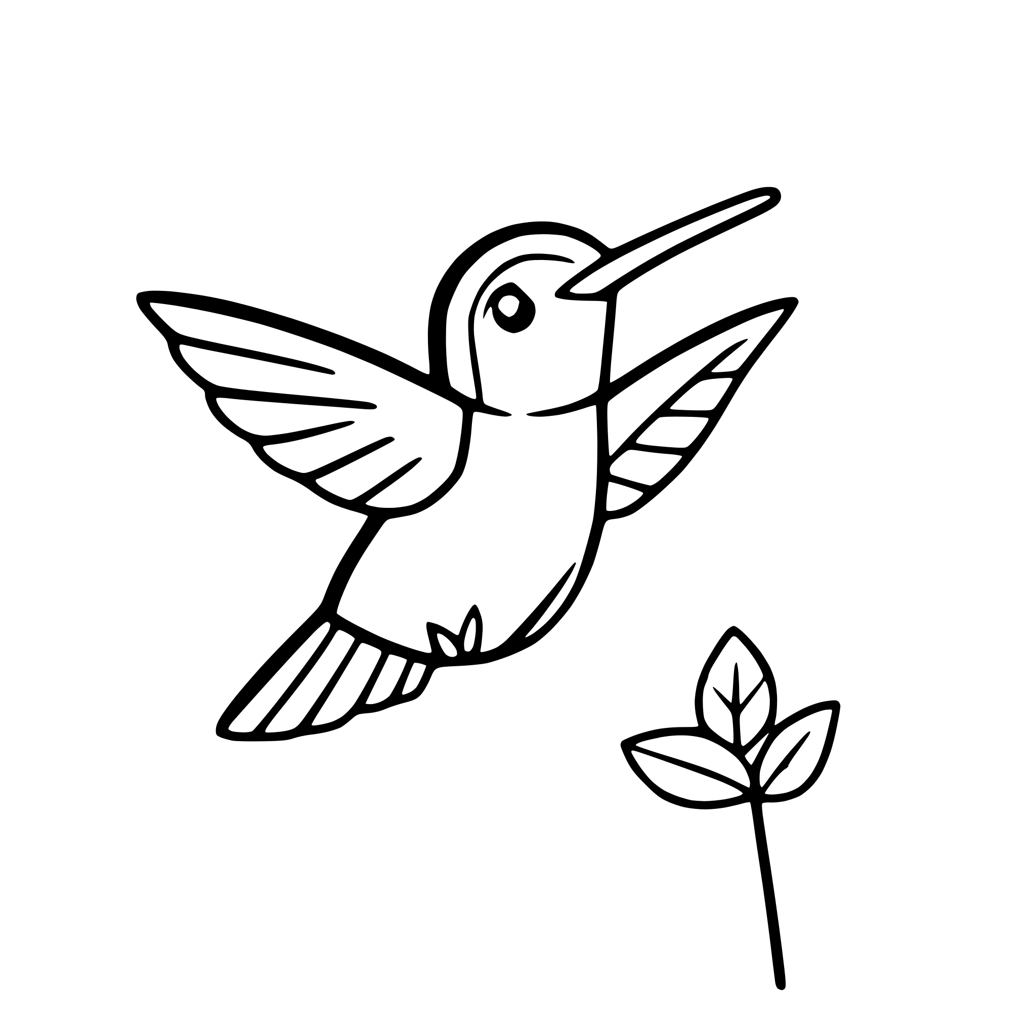 AI-generated SVG of a hummingbird in flight with flowers