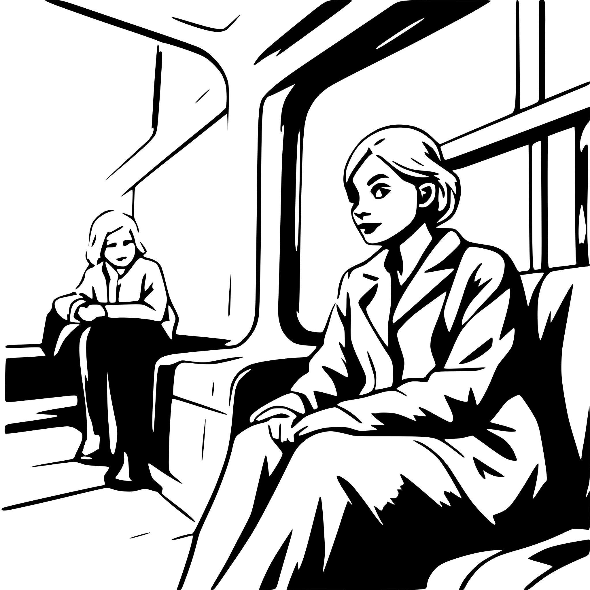 AI-generated SVG of a old man traveling by train with younger woman. show them sitting inside the train. show a sign Sinzheim and the berlin fernsehturm in the image.