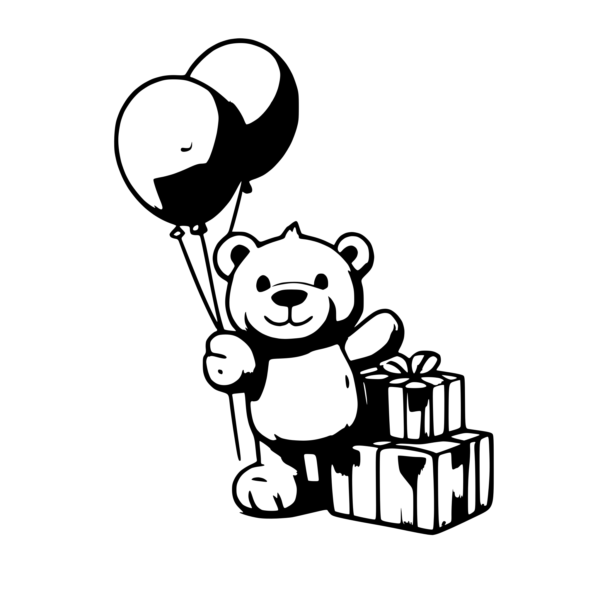 AI-generated SVG of a A cute teddy bear sitting amongst gifts and balloons with a happy birthday banner in top of him AI-generated SVG of a A cute teddy bear sitting amongst gifts and balloons with a happy birthday banner in top of him