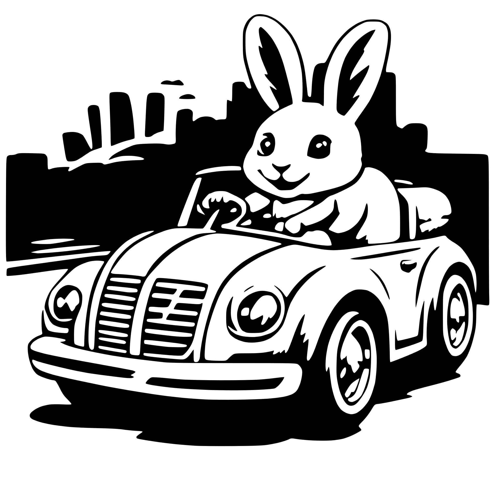 AI-generated SVG of 'Cute bunny driving carrot car'