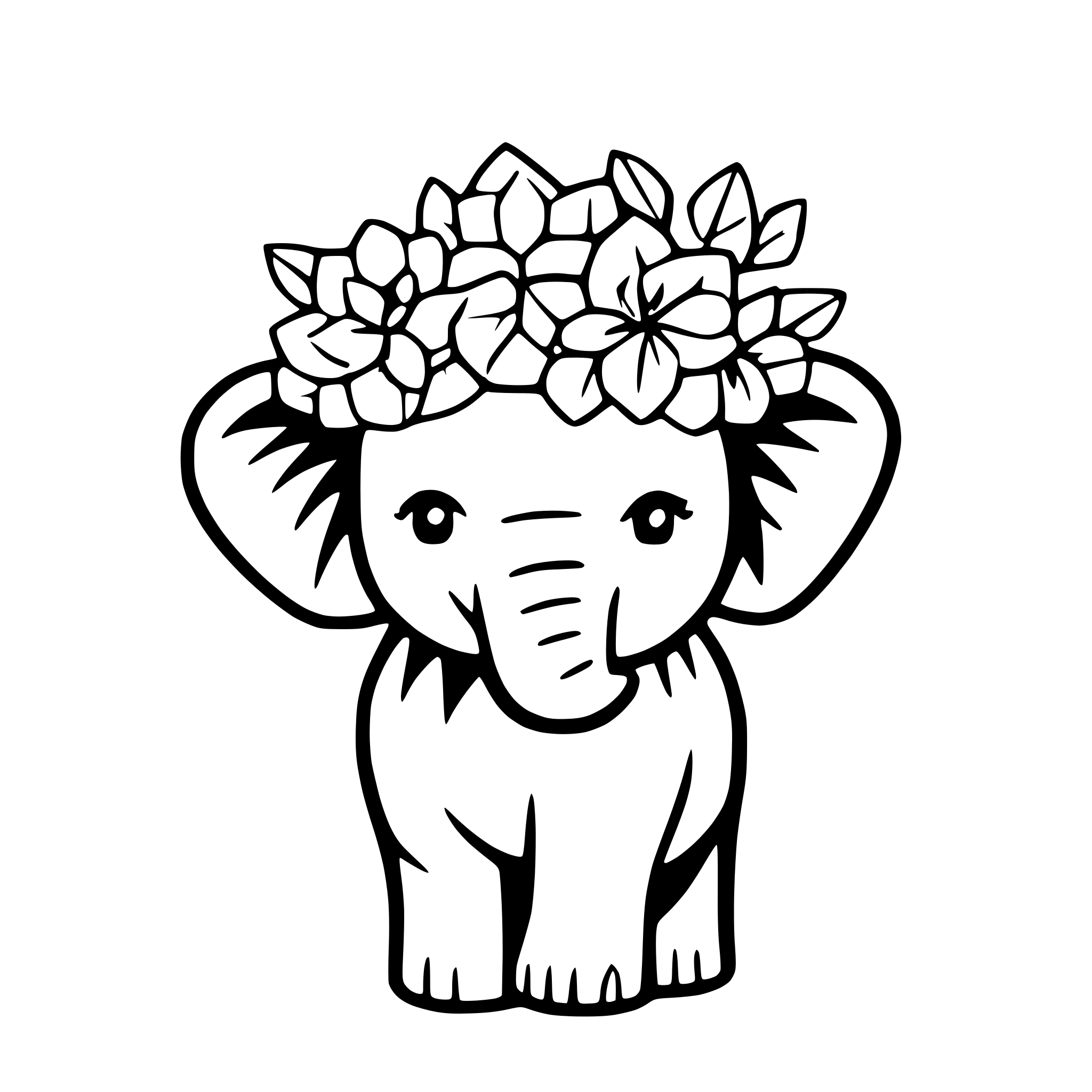 AI-generated SVG of 'elephant with floral crown'
