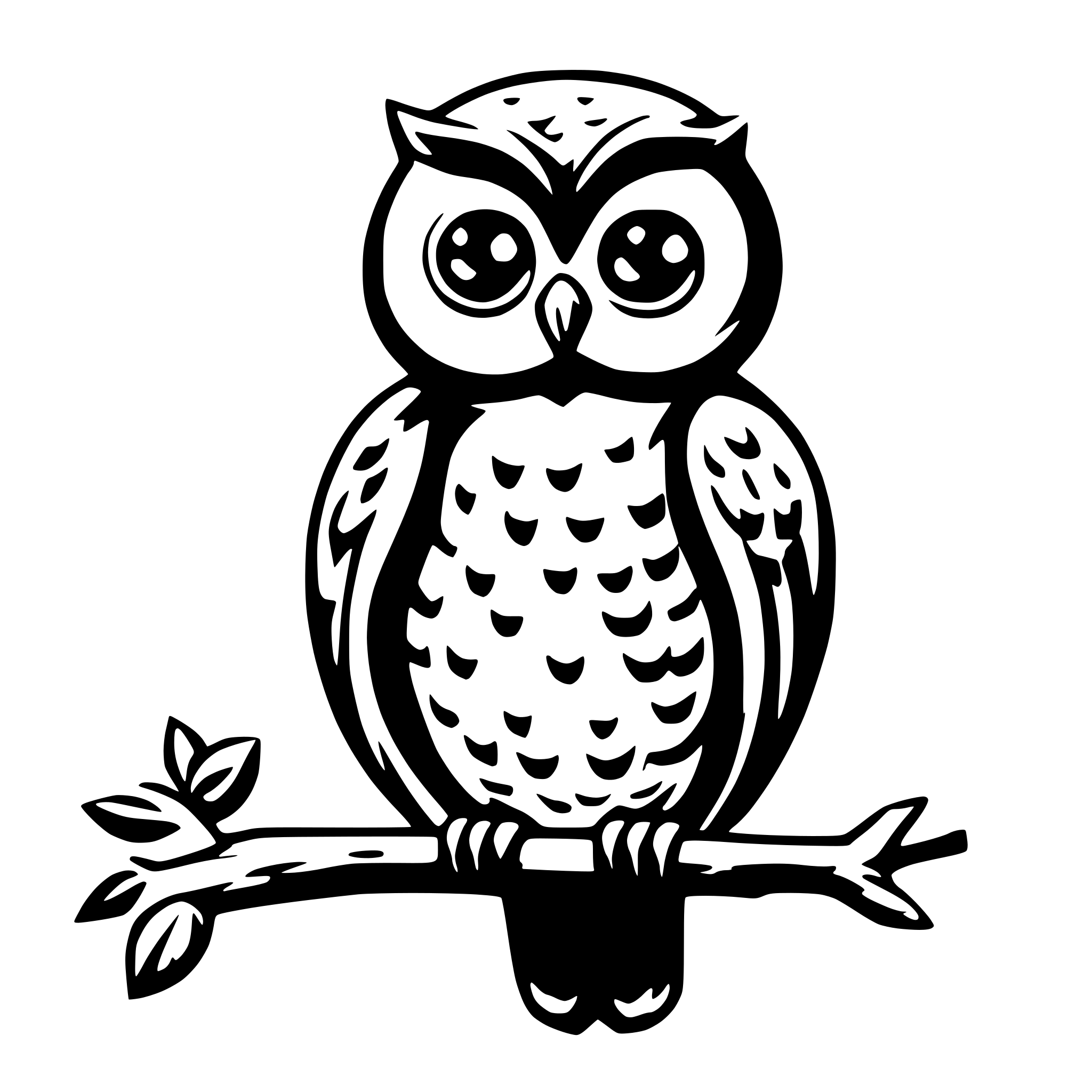 AI-generated SVG of 'childish owl on branch'