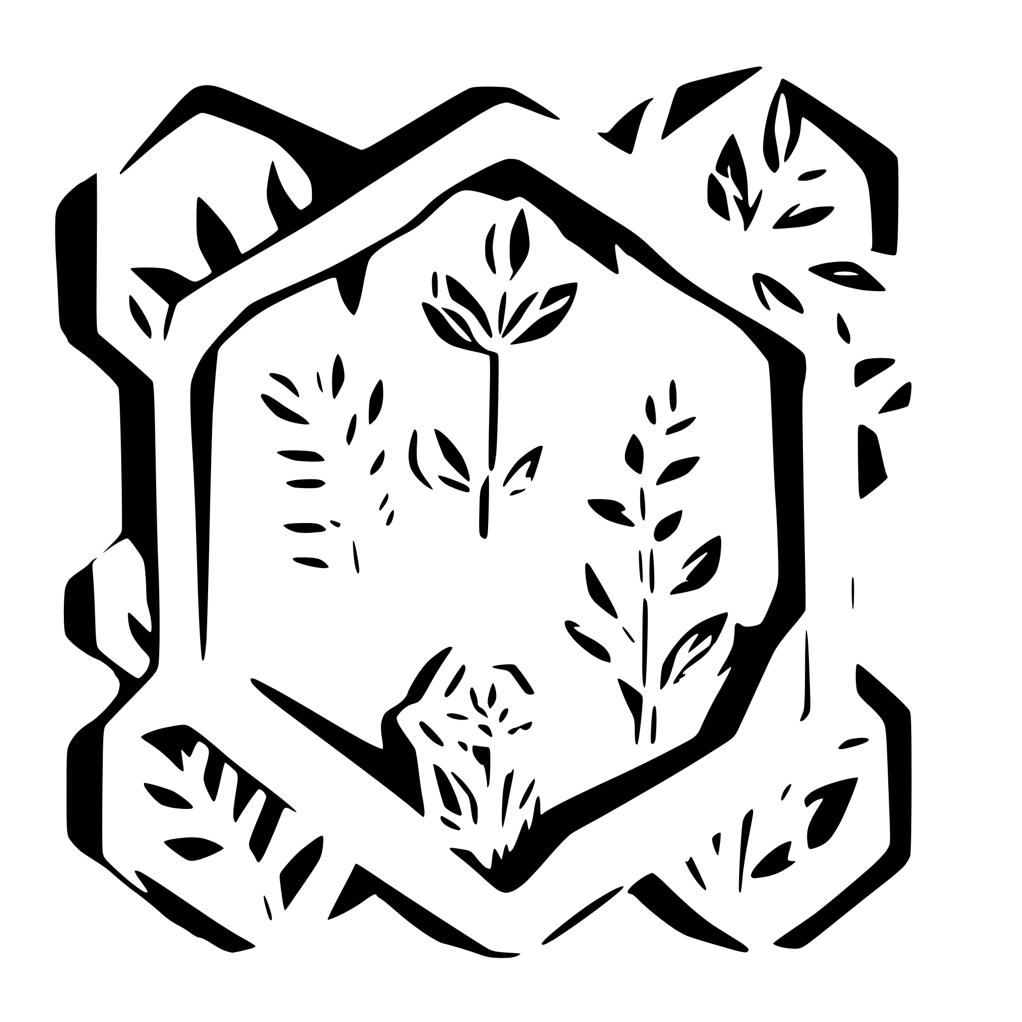 AI-generated SVG of a 1 color, hexagon frame with geometric flora detail around the perimeter