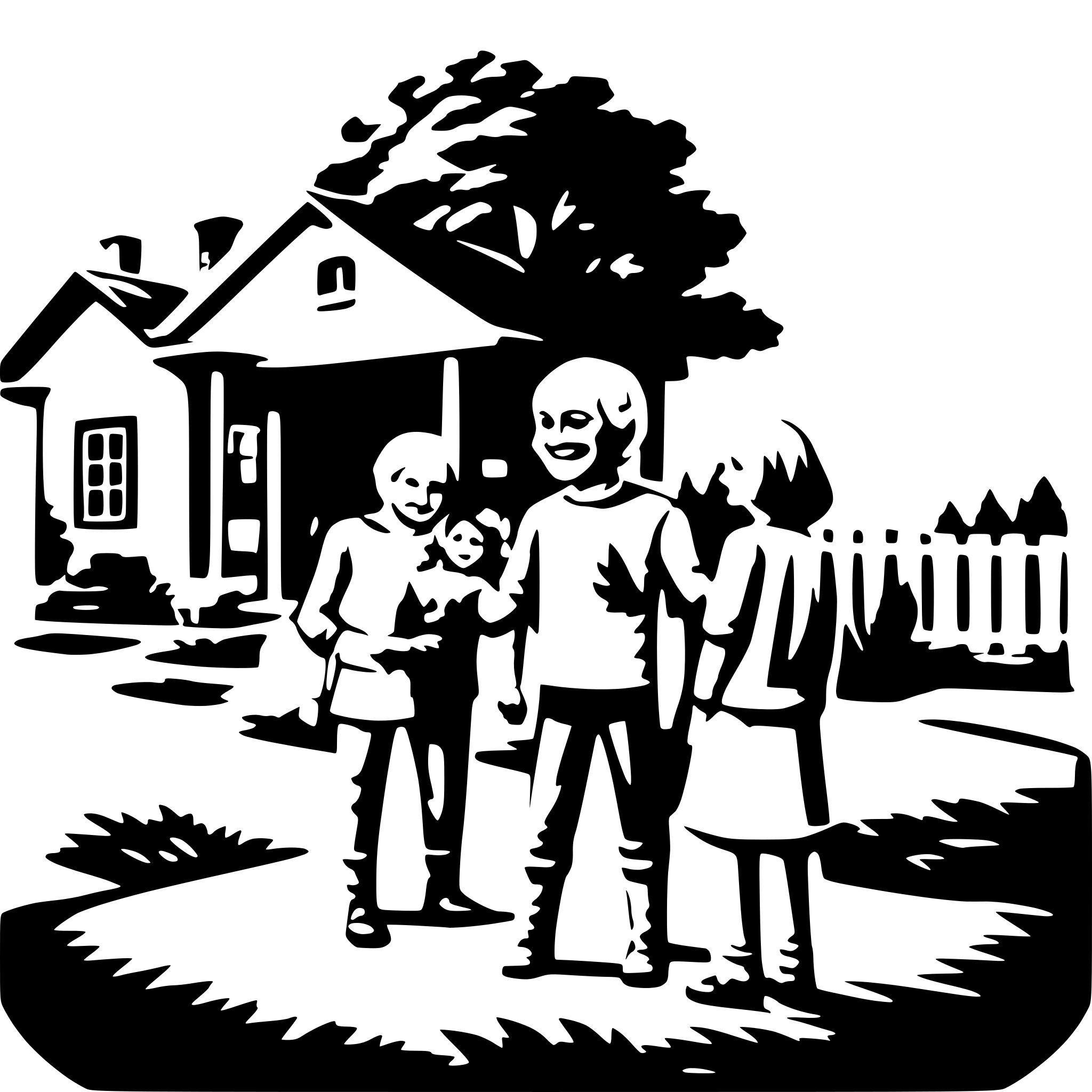 AI-generated SVG of a A family visiting grandparents at their countryside home.