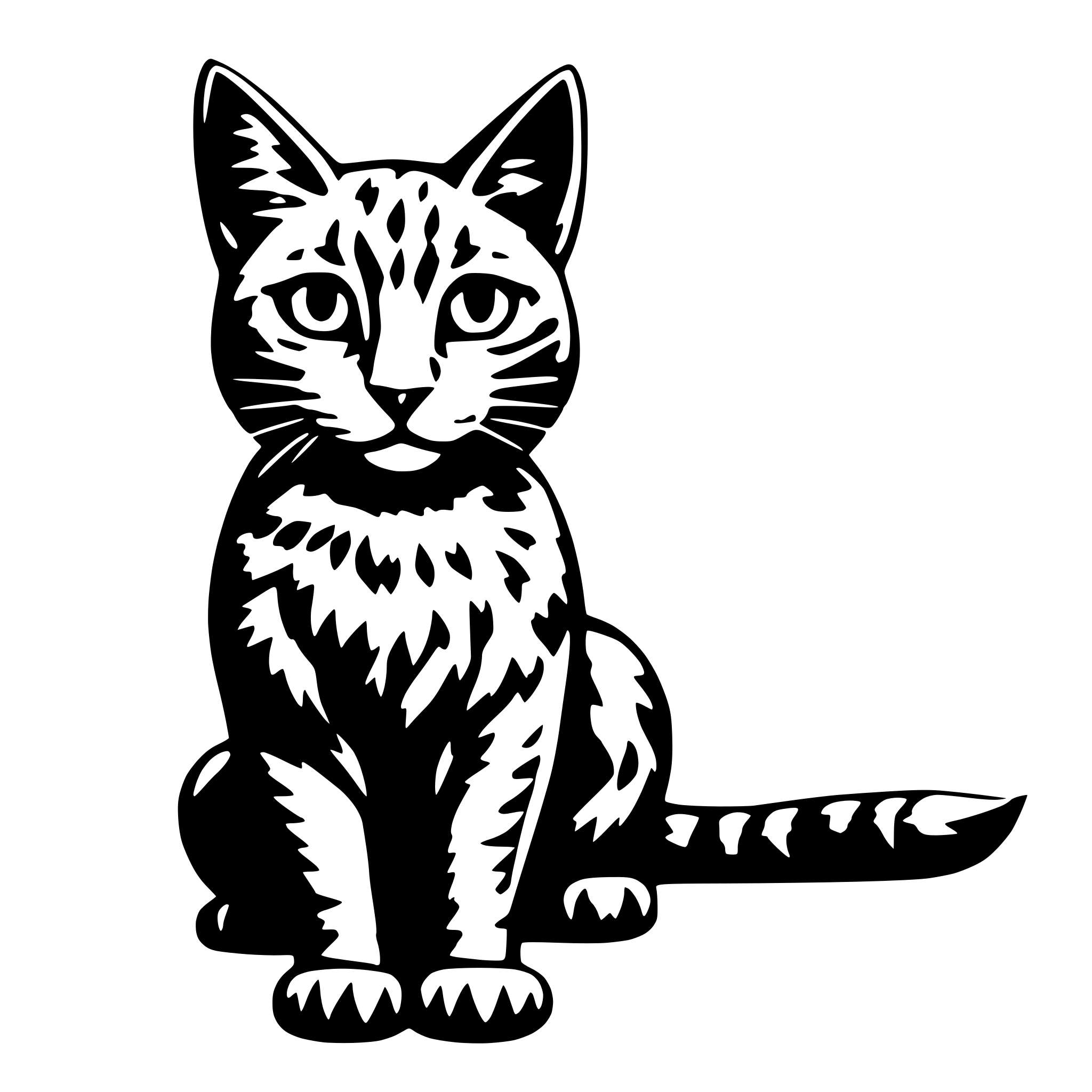 AI-generated SVG of 'A front-facing view of a cat. The cat is black and has lynx-like ears.'