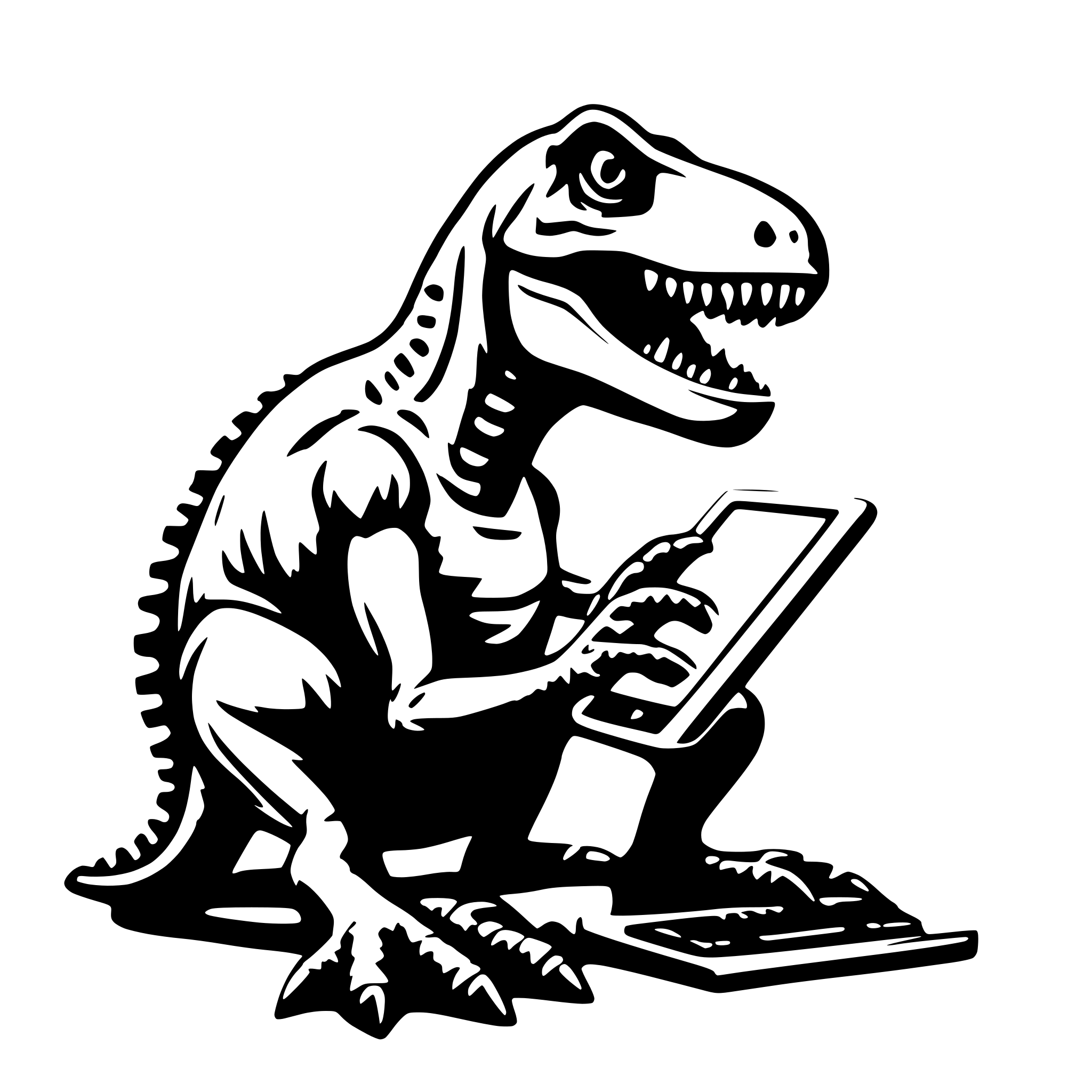 AI-generated SVG of 't-rex with computer'