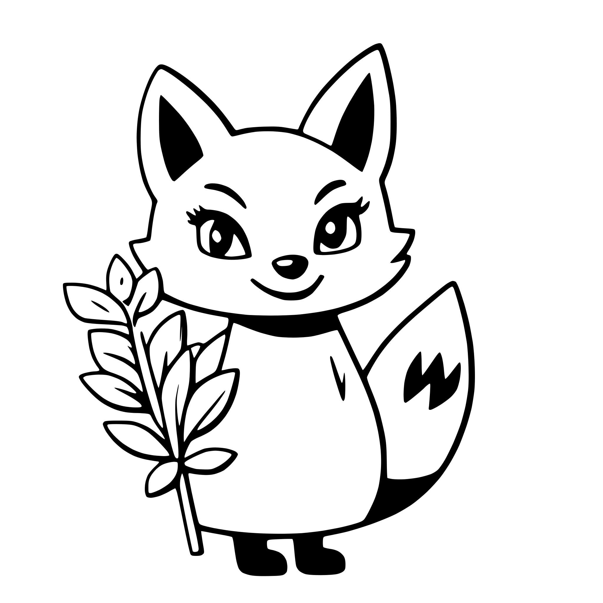 AI-generated SVG of a a cheerful fox holding a bouquet of flowers