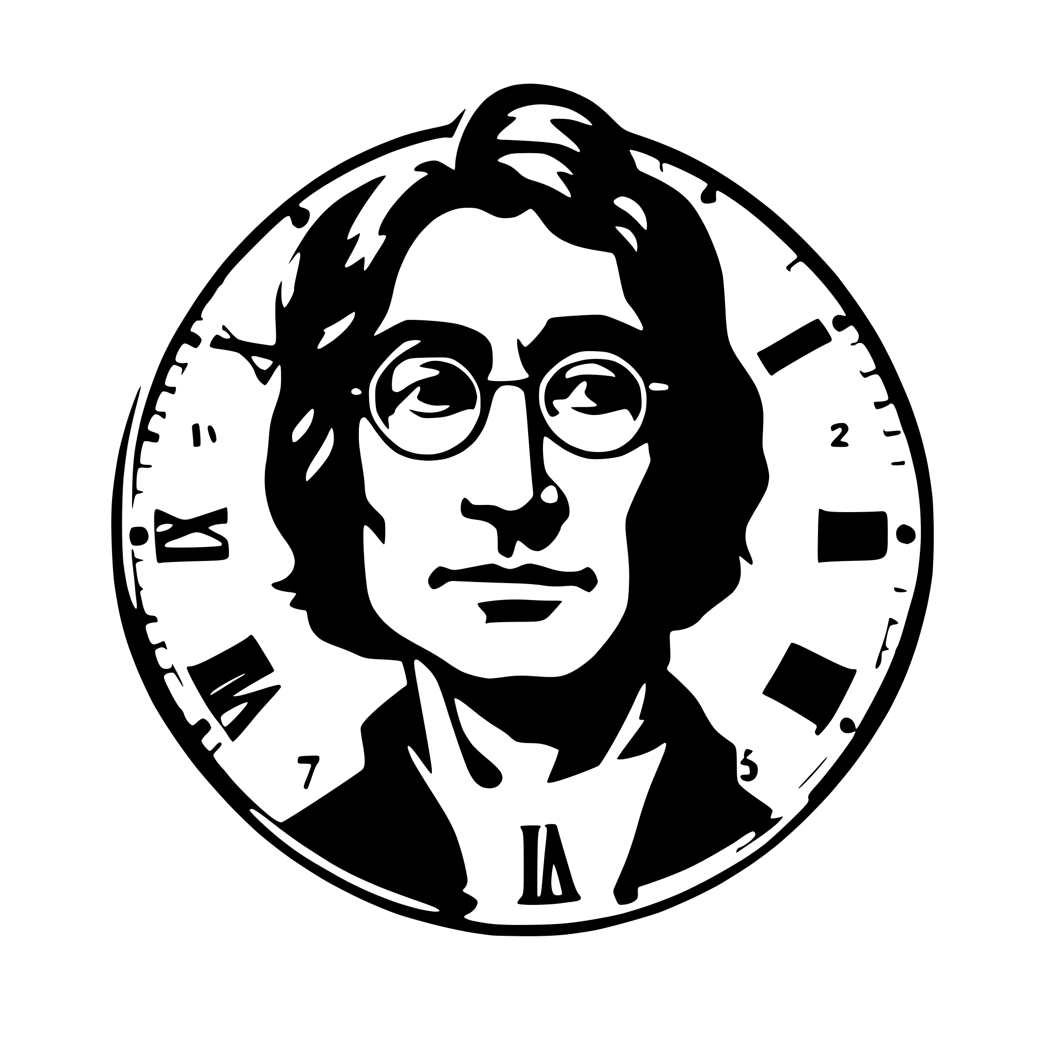 AI-generated SVG of 'clock face with john lenon'