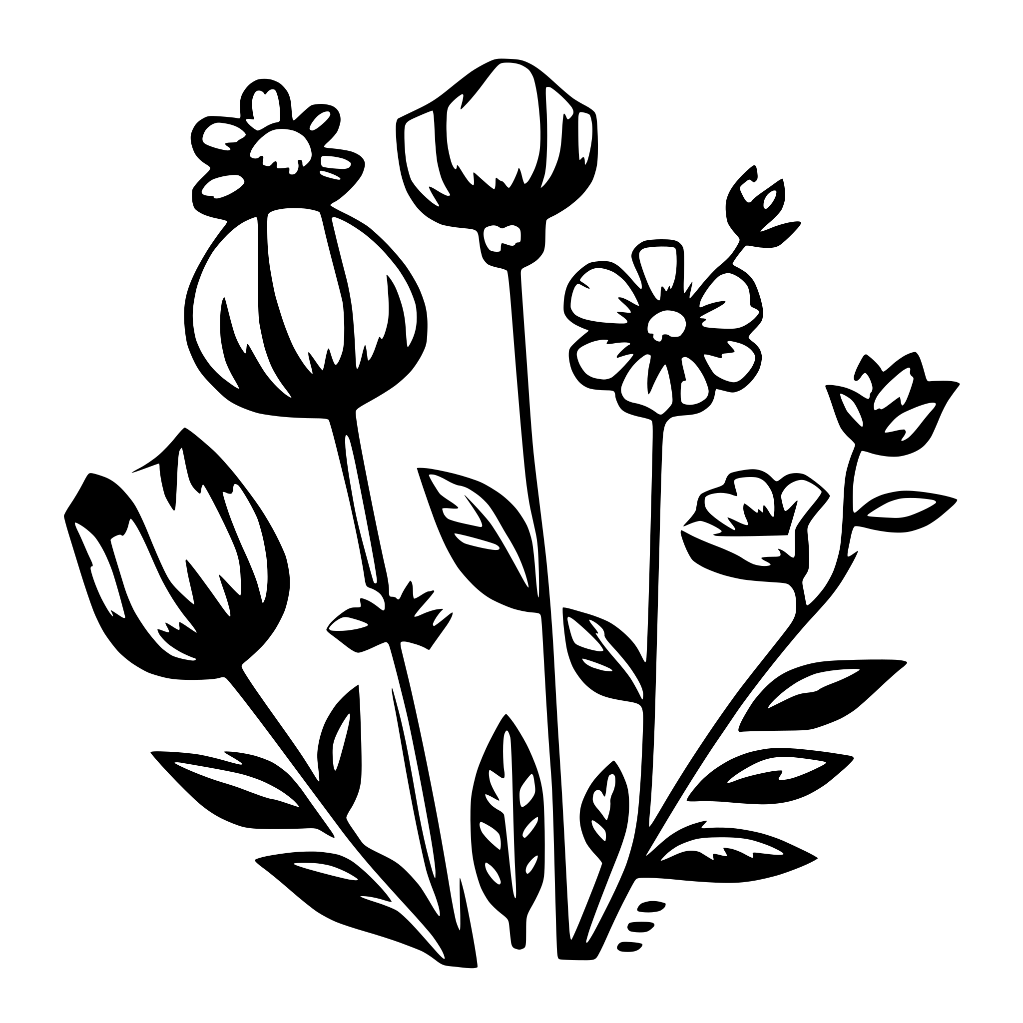 AI-generated SVG of a several flowers with various shapes