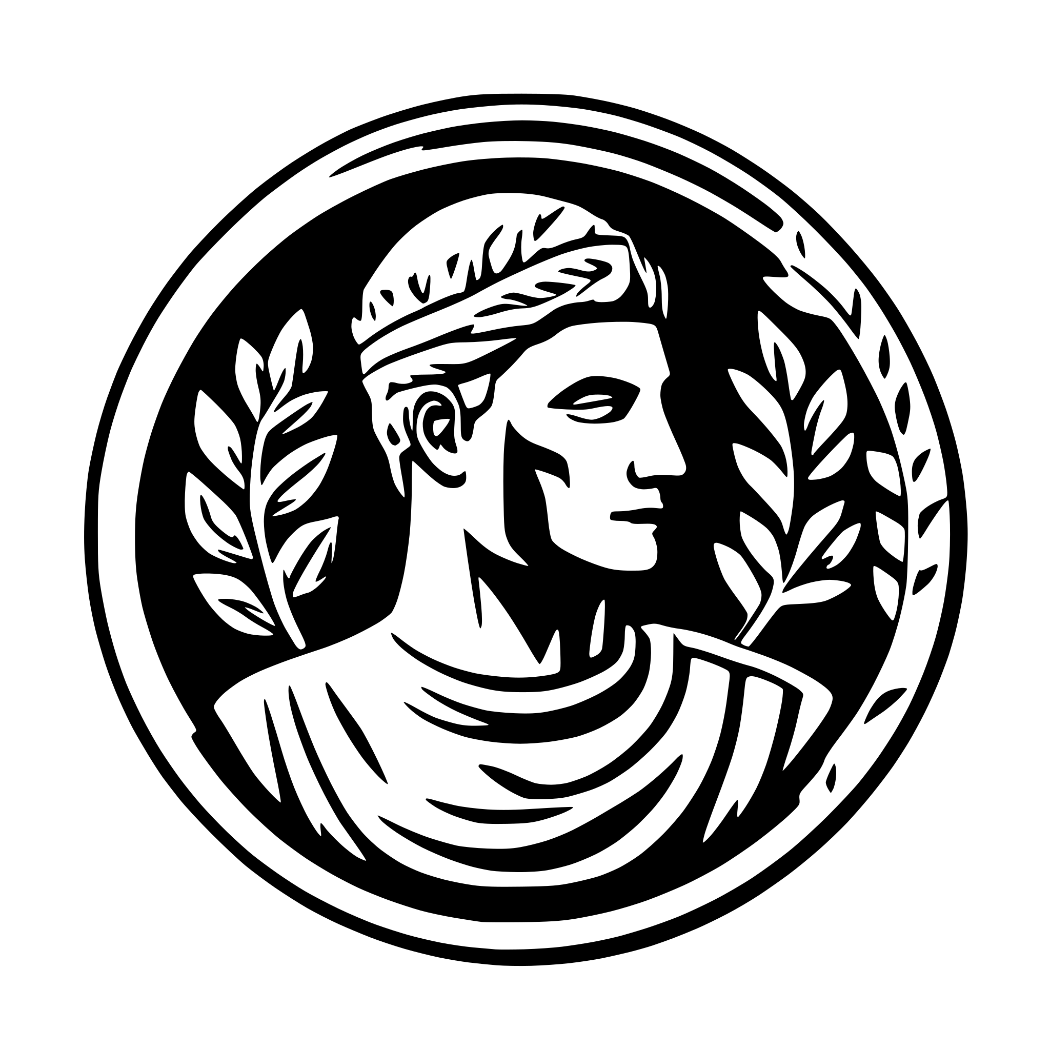 AI-generated SVG of a Foward facing head of ancient roman emperor, with laurel wreath on head, no beard, clean, styllized, flat, logo, gold, frontal,