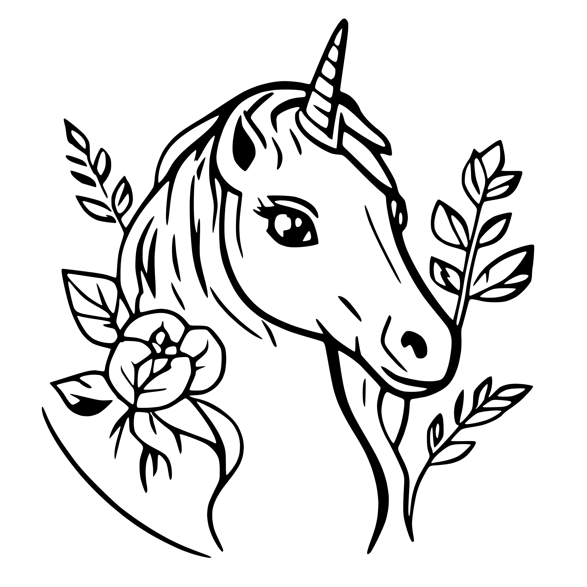 AI-generated SVG of a Beautiful detailed unicorn with flowers round design