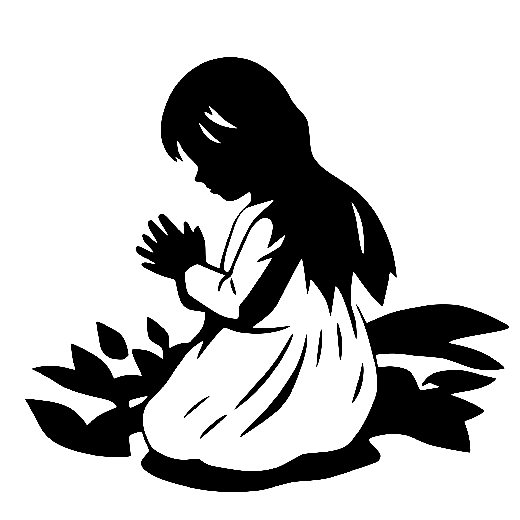 AI-generated SVG of a praying angel little girl kneeling silhouette