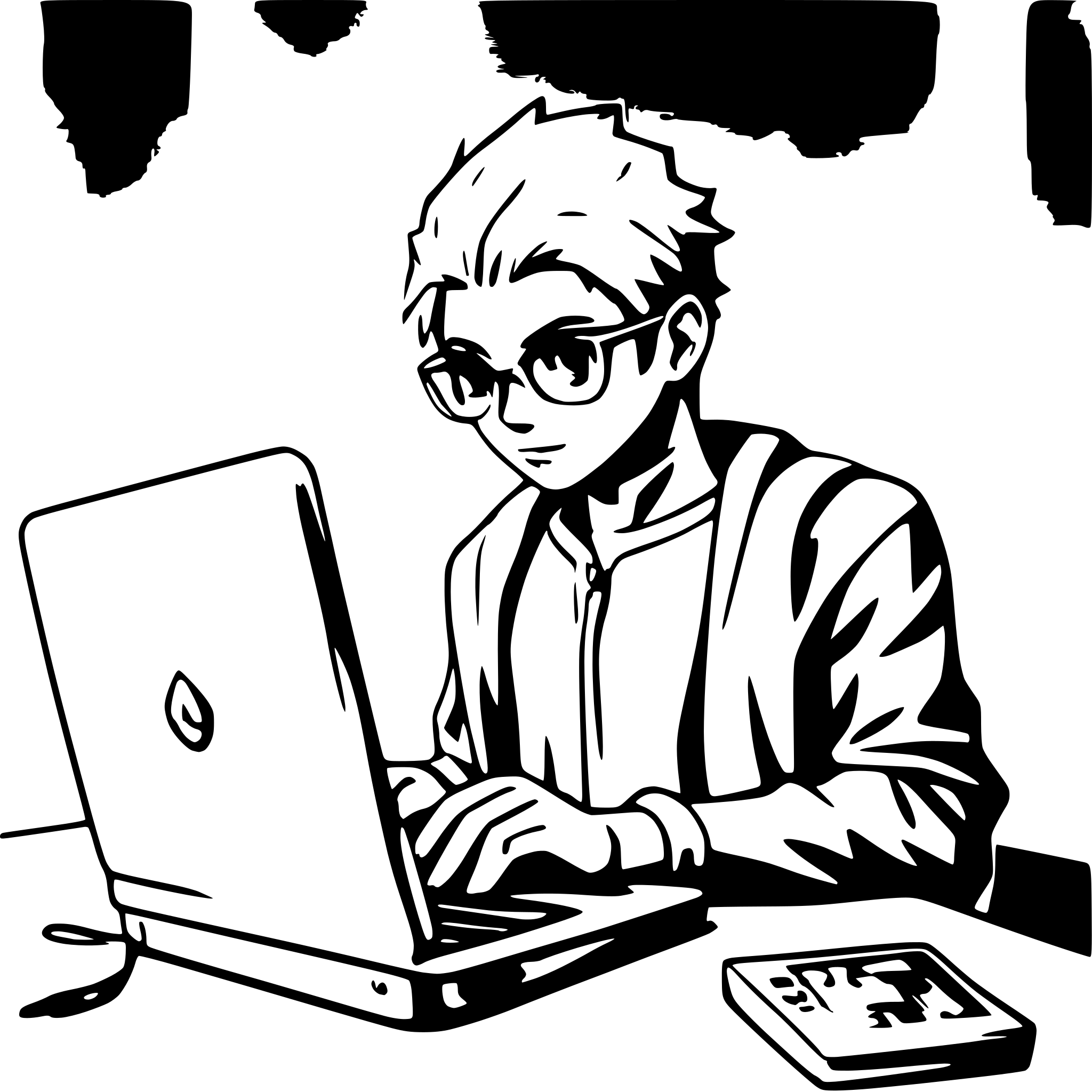 AI-generated SVG of a scientific tech guy coding on a laptop