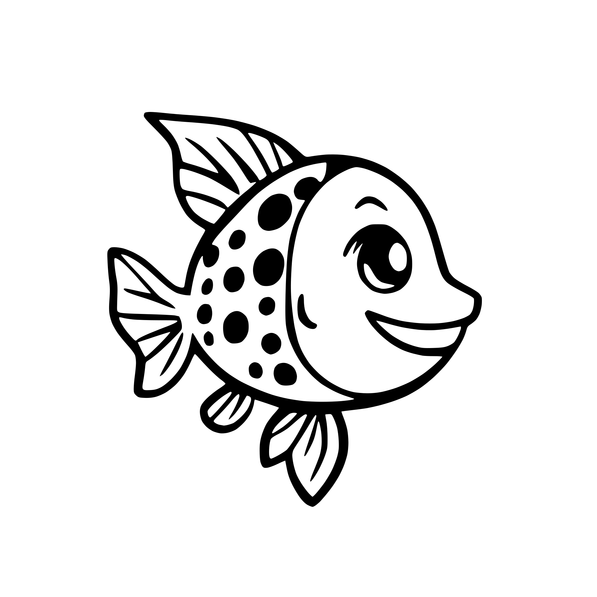 AI-generated SVG of a Can you please generate an SVG of a cartoon fish with vibrant colours that is fun.