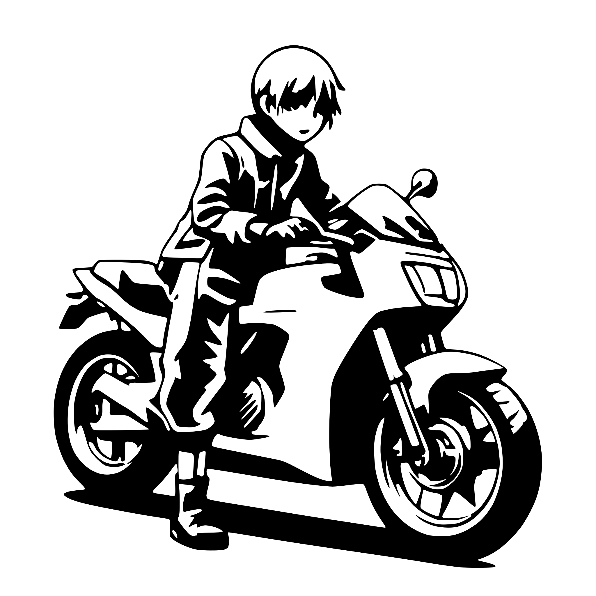 AI-generated SVG of a A motobike with one men in, side view