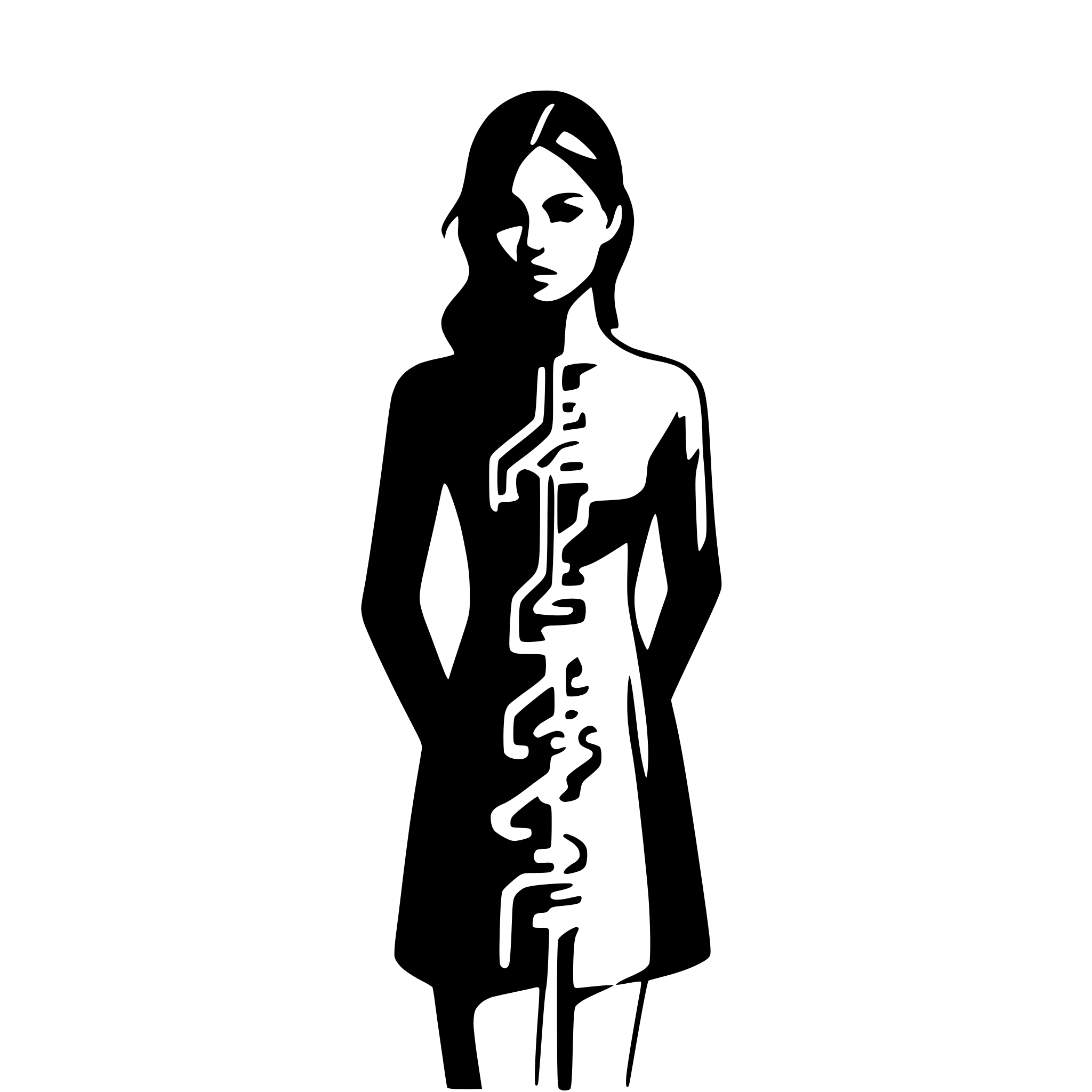 AI-generated SVG of a minimalist vector sihlouette. a person standing or sitting in focus, with binary code flowing from the head and circuit patterns integrated into the body. the poise is calm but powerfull, symbolysing deep thinking and logic. clean lines, monochrome, no background. woman. more IT details