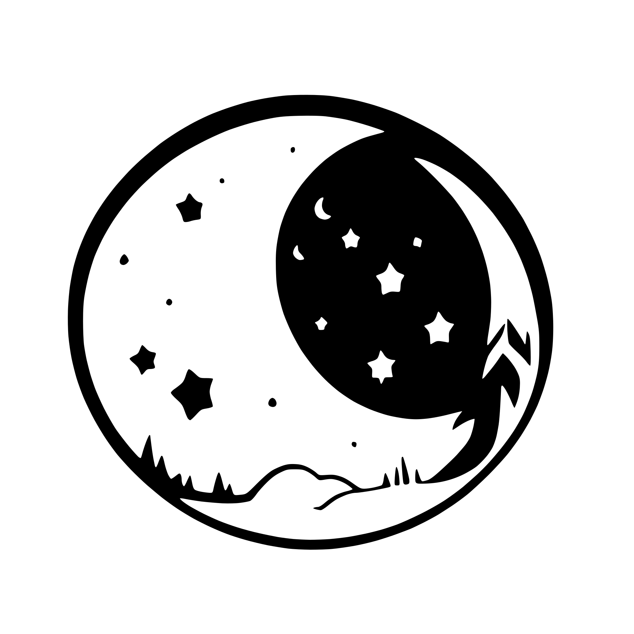 AI-generated SVG of 'moon with dangling stars'