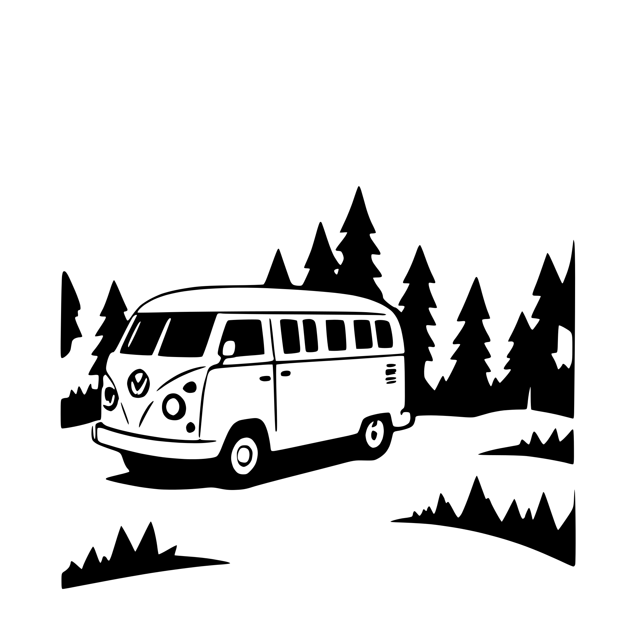 AI-generated SVG of a camper van in a forest