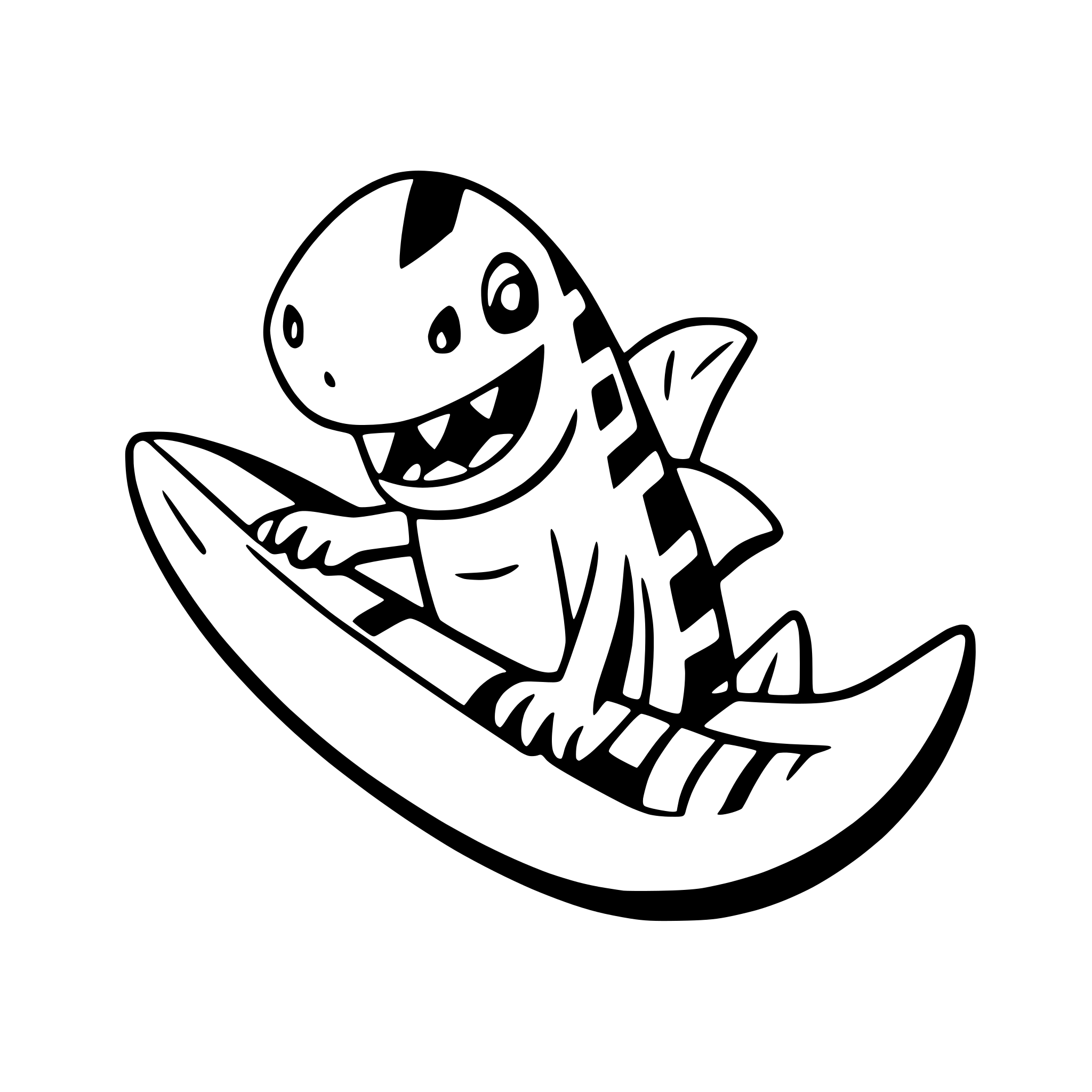 AI-generated SVG of a a playful shark with a surfboard