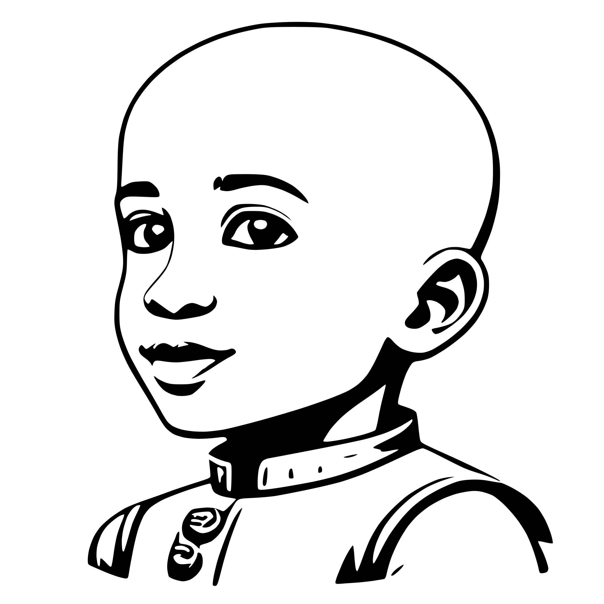 AI-generated SVG of a bald african boy smiling