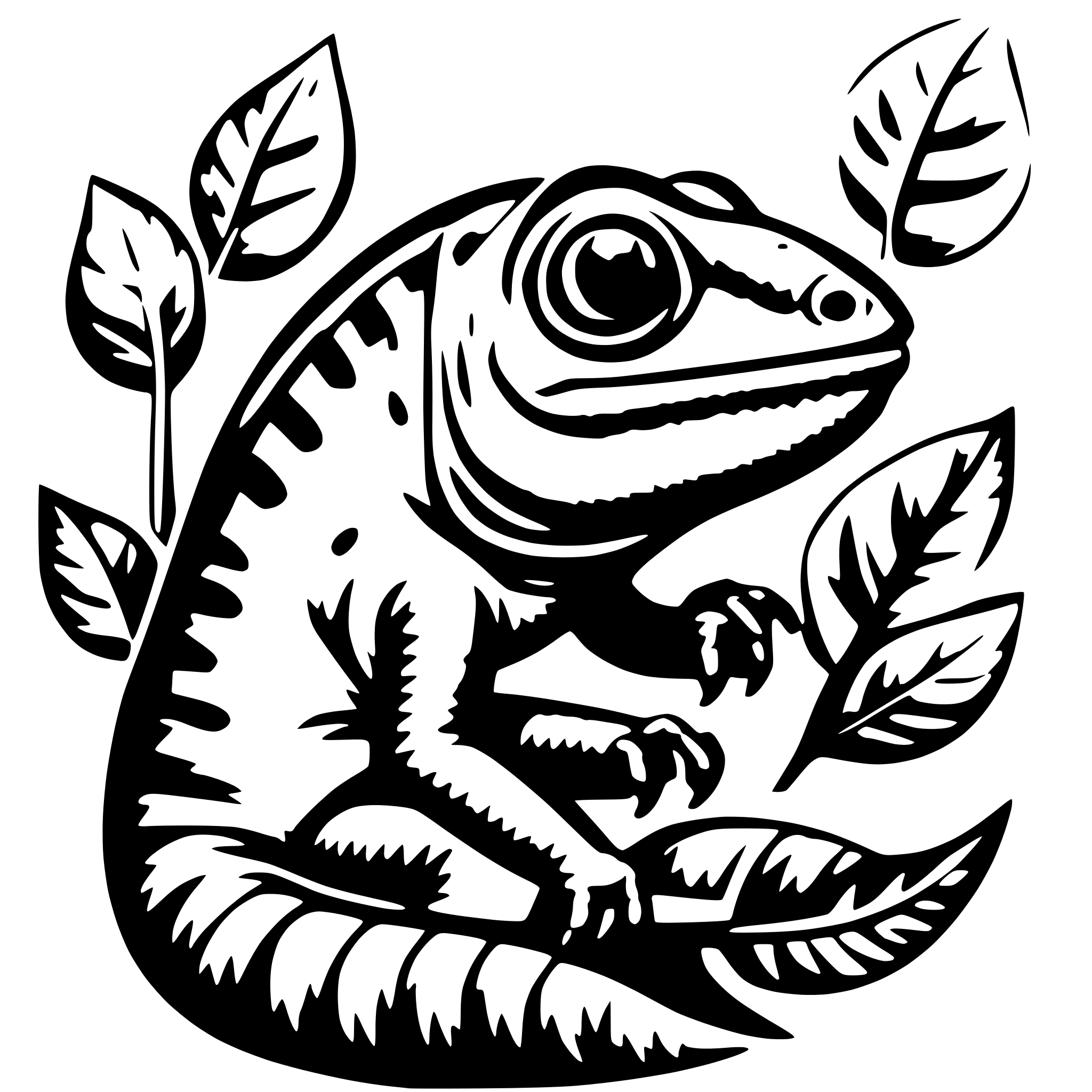 AI-generated SVG of 'chameleon with leaves'