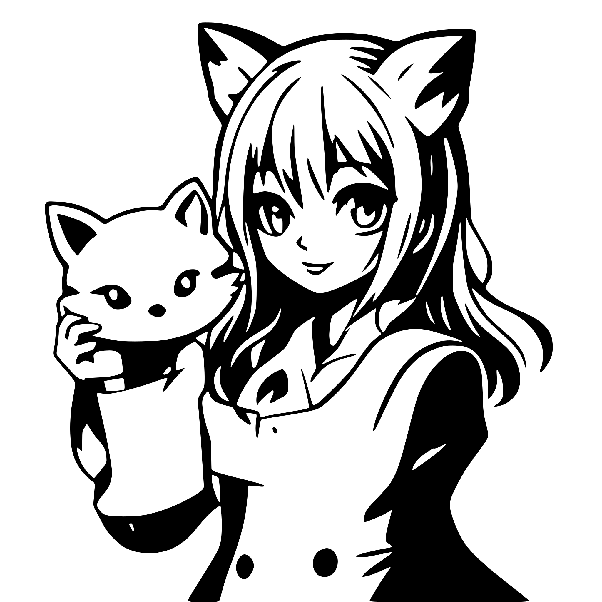 AI-generated SVG of 'Foxgirl red hair blue eyes preppy style, anime, fox ears, fox tail, Japanese, kitsune'