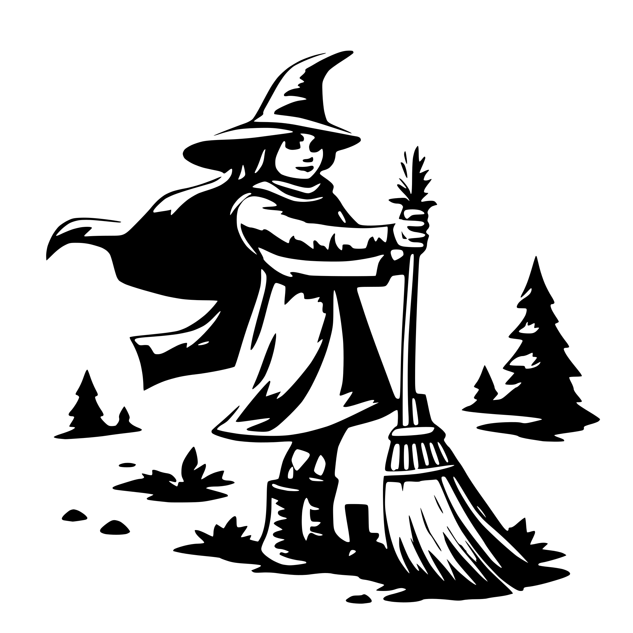 AI-generated SVG of 'with on a broom'