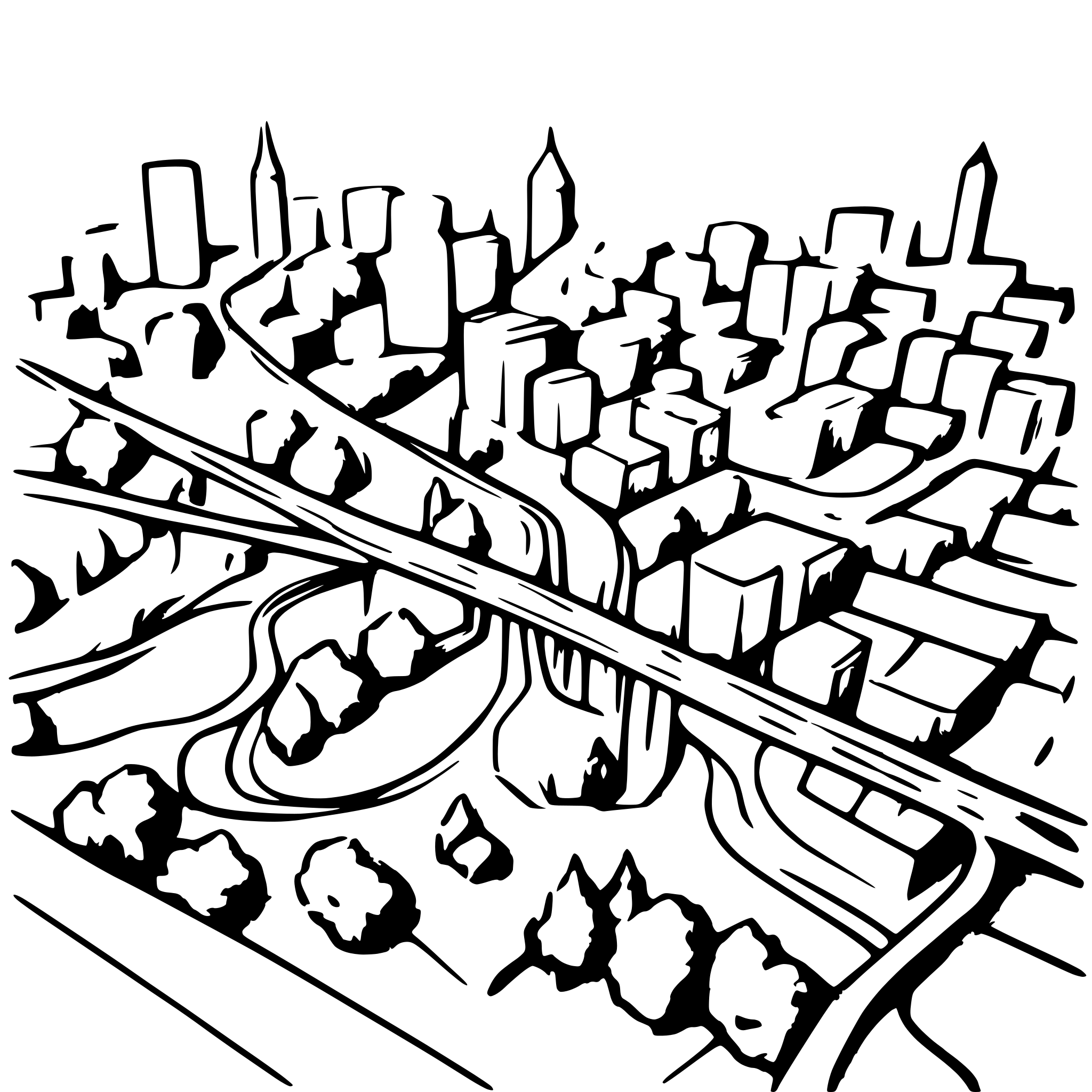 AI-generated SVG of a map of tehran outline and most importatnt road in it