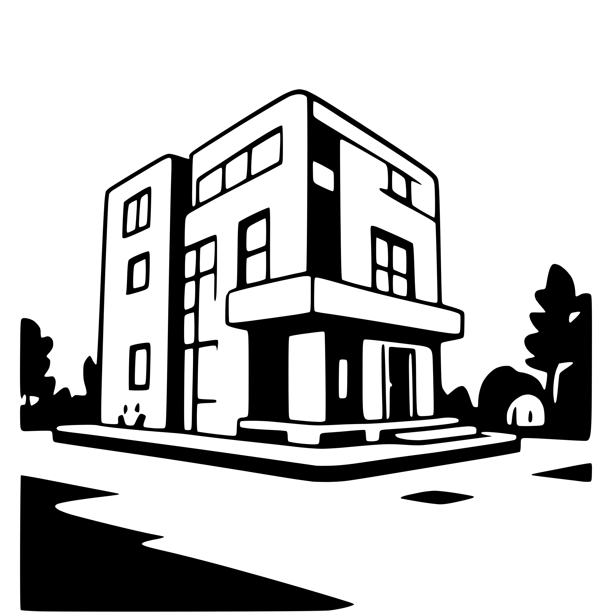 AI-generated SVG of a perspective view of a building and the entry on the right side