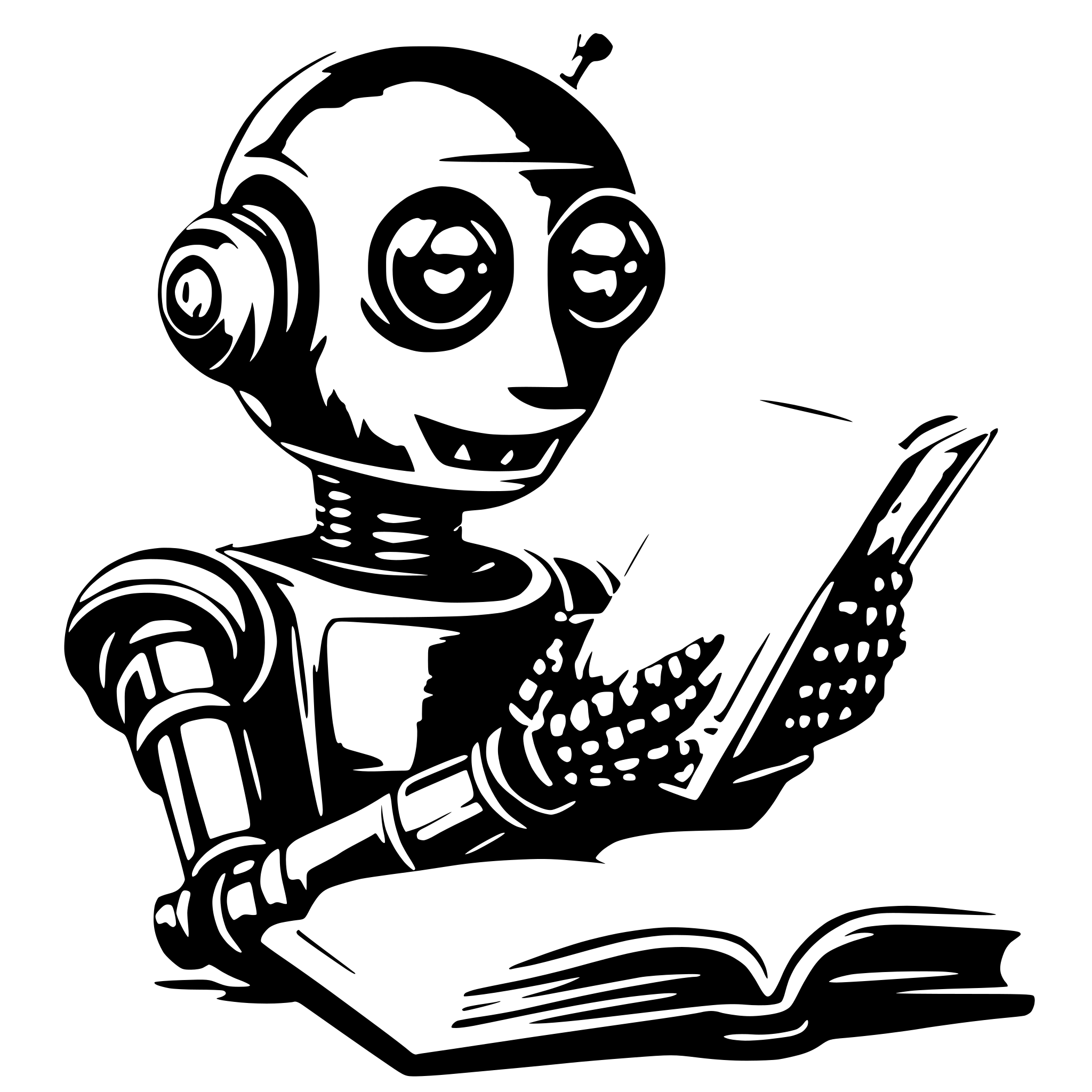 AI-generated SVG of a friendly robot reading a book