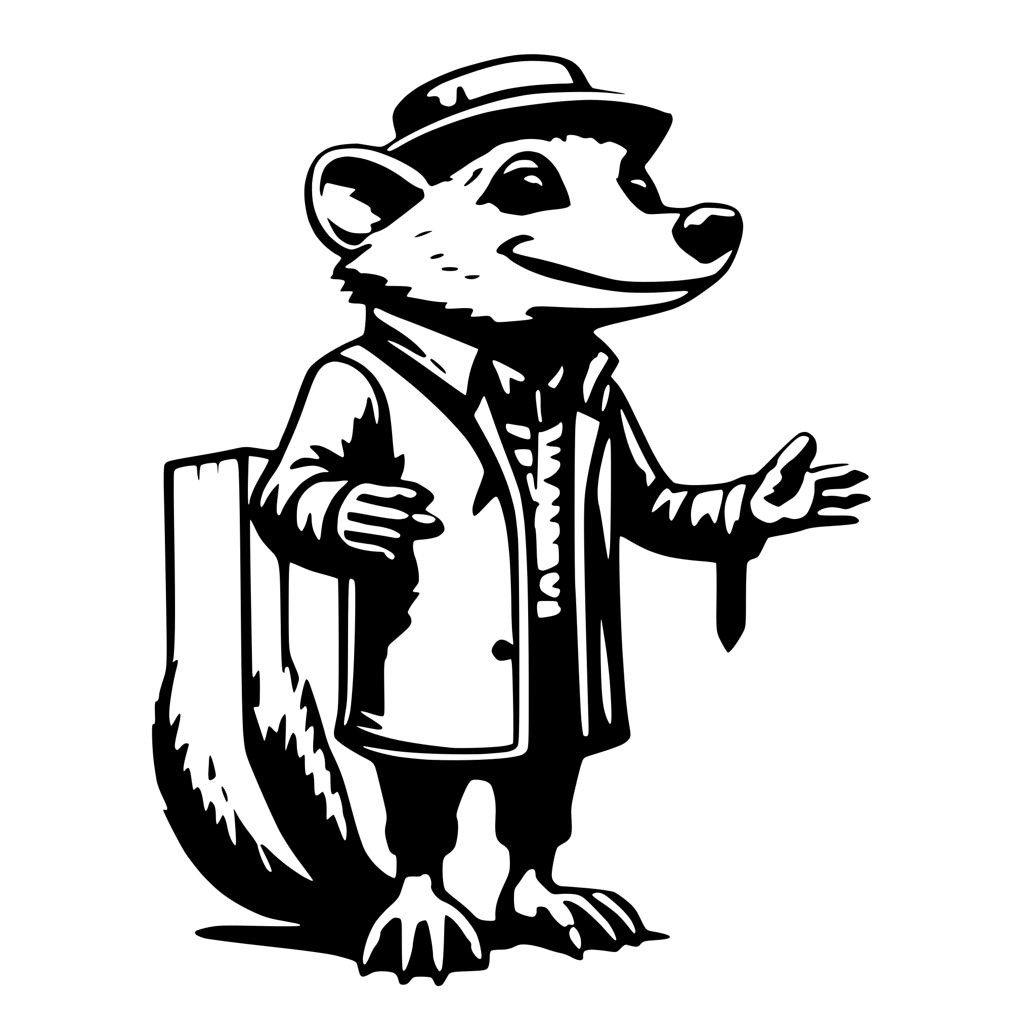 AI-generated SVG of a 3d animated cartoon of a opossum street preacher